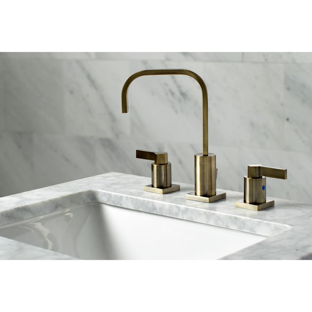 Kingston Brass WLFSC89633NDL NuvoFusion Antique brass Widespread 2-handle High-arc Residential Handle Bathroom Sink Faucet with Drain