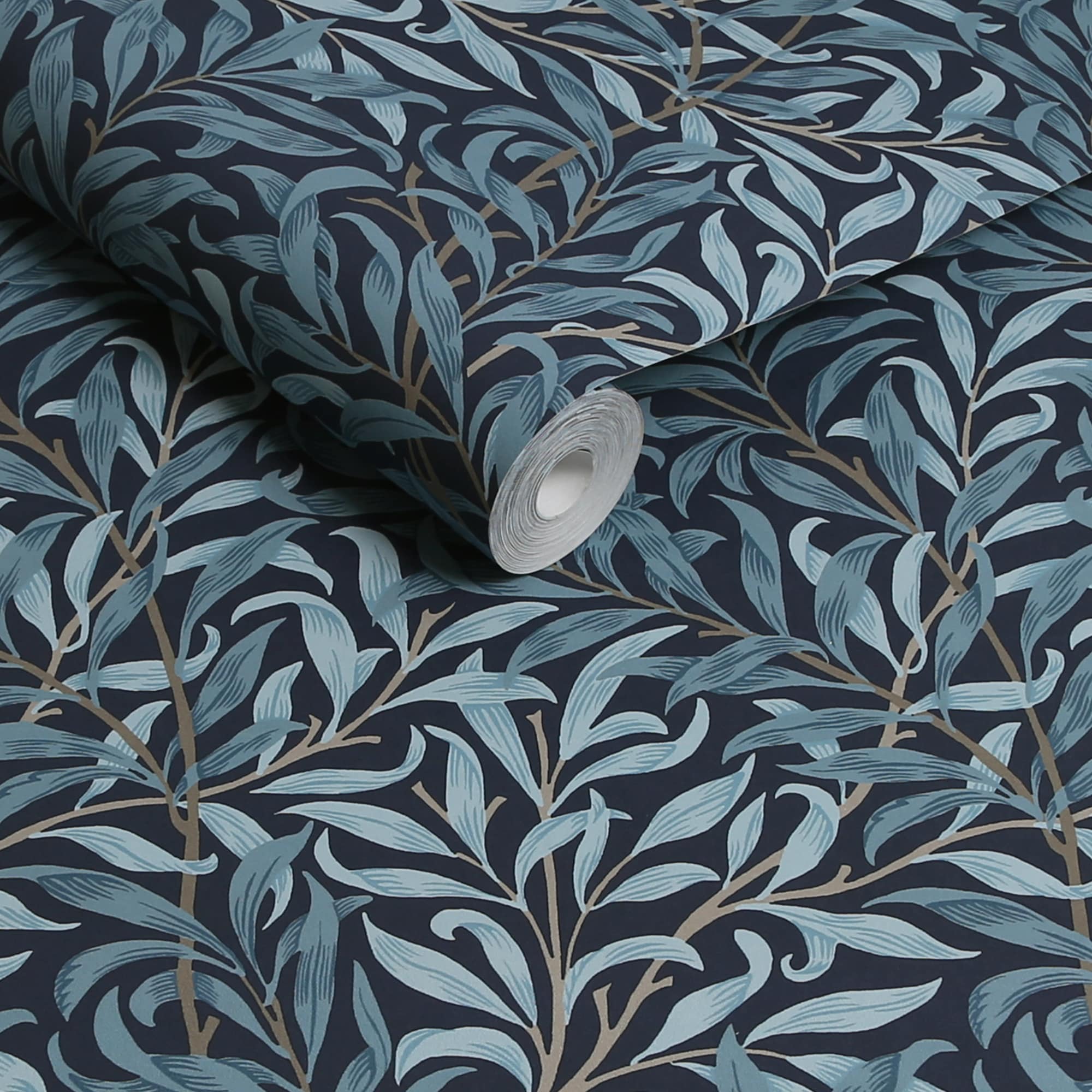 Deep Blue Willow Bough Floral Vinyl Wallpaper