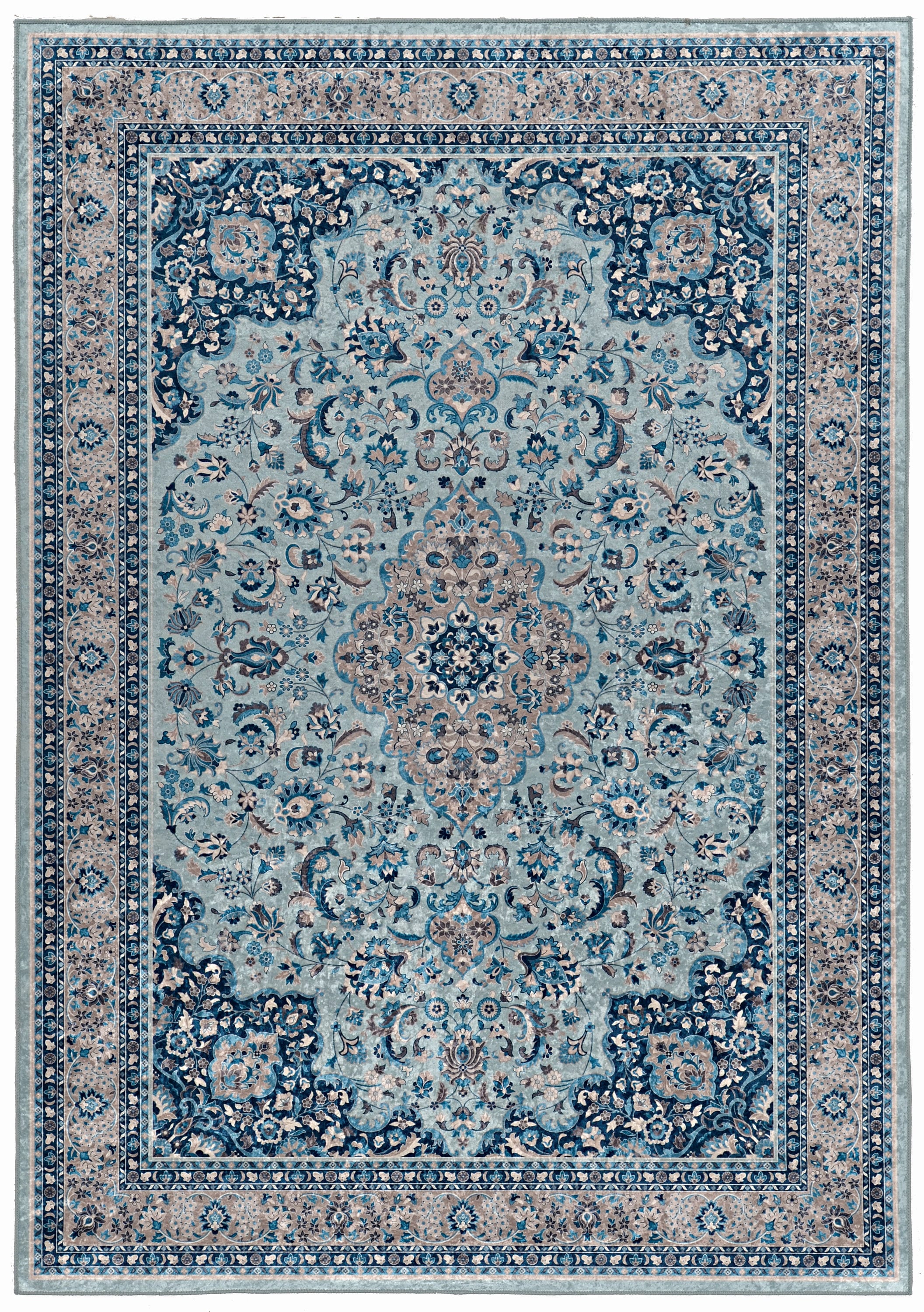 Linon RUGEM1271 Emerald 7 x 10 (ft) Woven Polyester Blue Rectangular Indoor Medallion Area rug