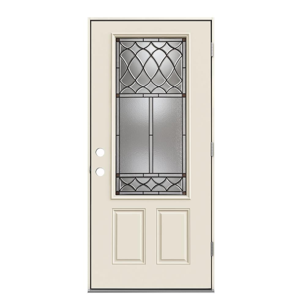 JELD-WEN LOWOLJW230500036 Sheldon 36-in x 80-in Steel 3/4 Lite Left-Hand Outswing Primed White Primed Single Front Door Insulating Core