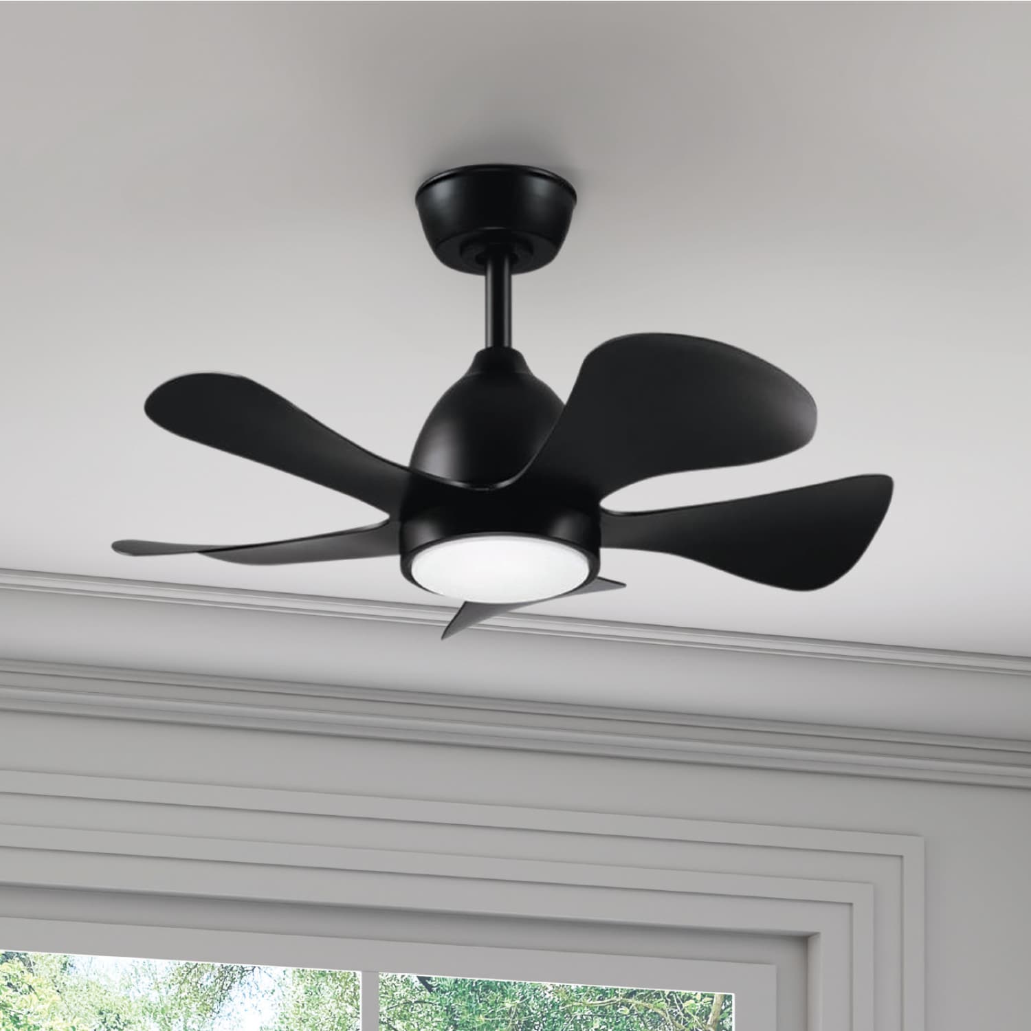 Harbor Breeze 37000132 Cedarway 30-in Color-Changing Integrated LED Outdoor Matte Black with Matte Blades Ceiling Fan With Light 5 -Blade )