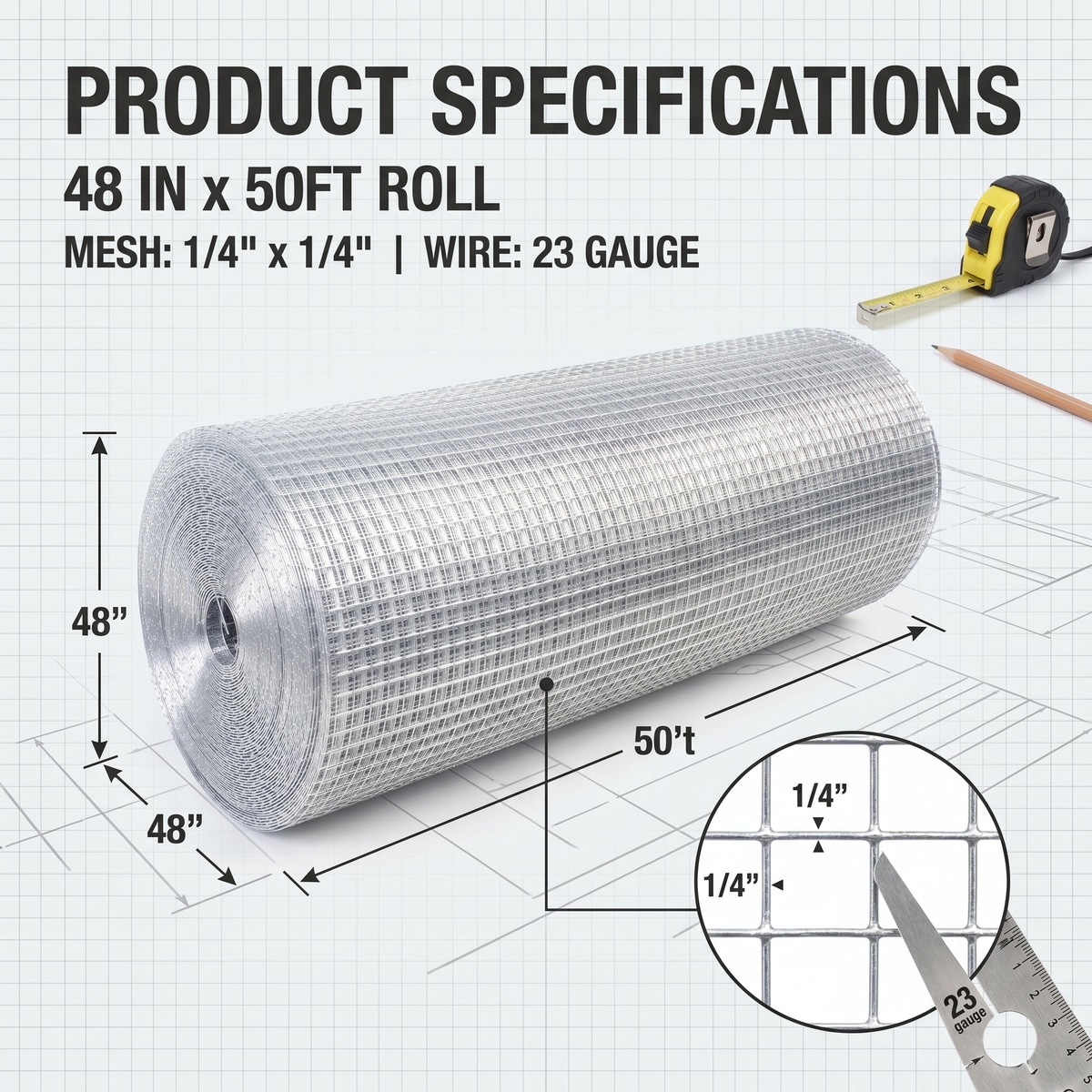Loheer - 48-in H x 50-ft L 23-Gauge 1/4-in Galvanized Hardware Cloth Wire Fencing