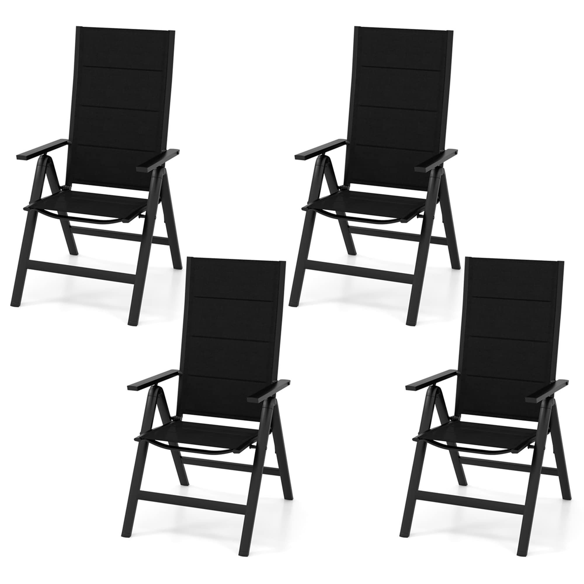 Costway HCST00489 Set of 4 Black Aluminum Frame Stationary Balcony Chair with Black Solid Seat