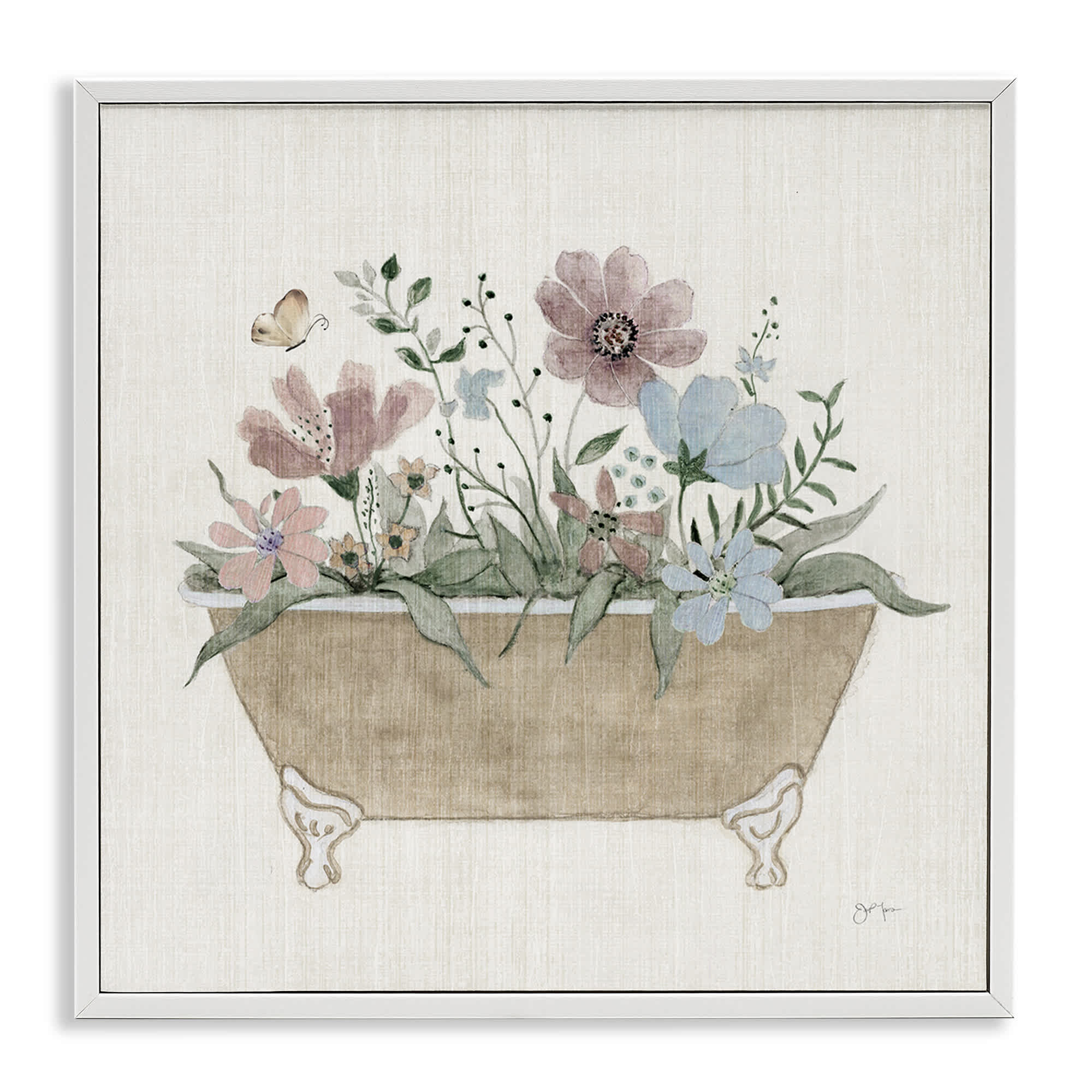 Stupell Industries BS-138-WFR-17X17 Cottage Florals in Bathtub White Framed Giclee Art By Janet Tava 17 x 17