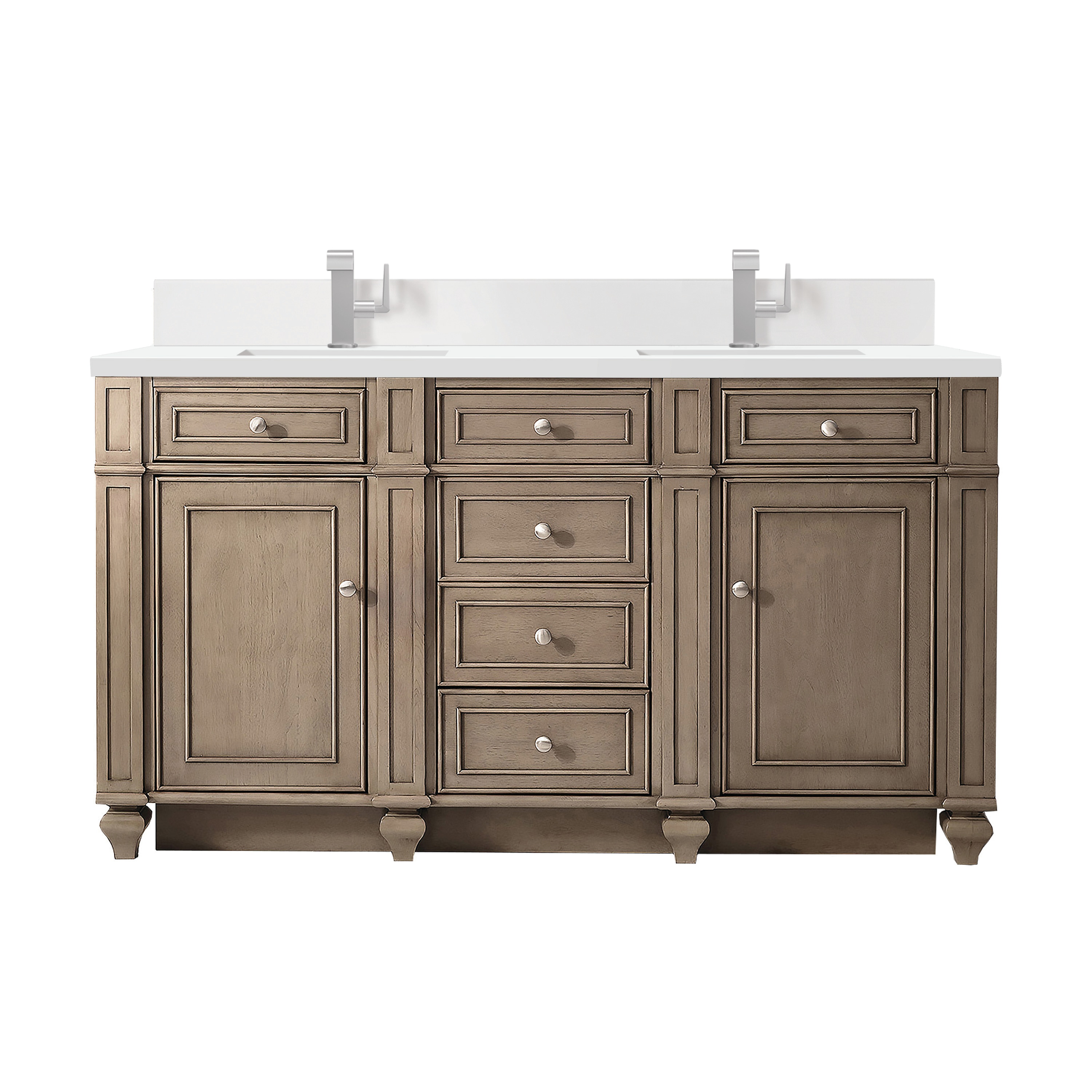 James Martin Vanities 157-V60D-WW-1WZ Bristol 60-in Whitewashed Walnut Undermount Double Sink Bathroom Vanity with White Zeus Quartz Top