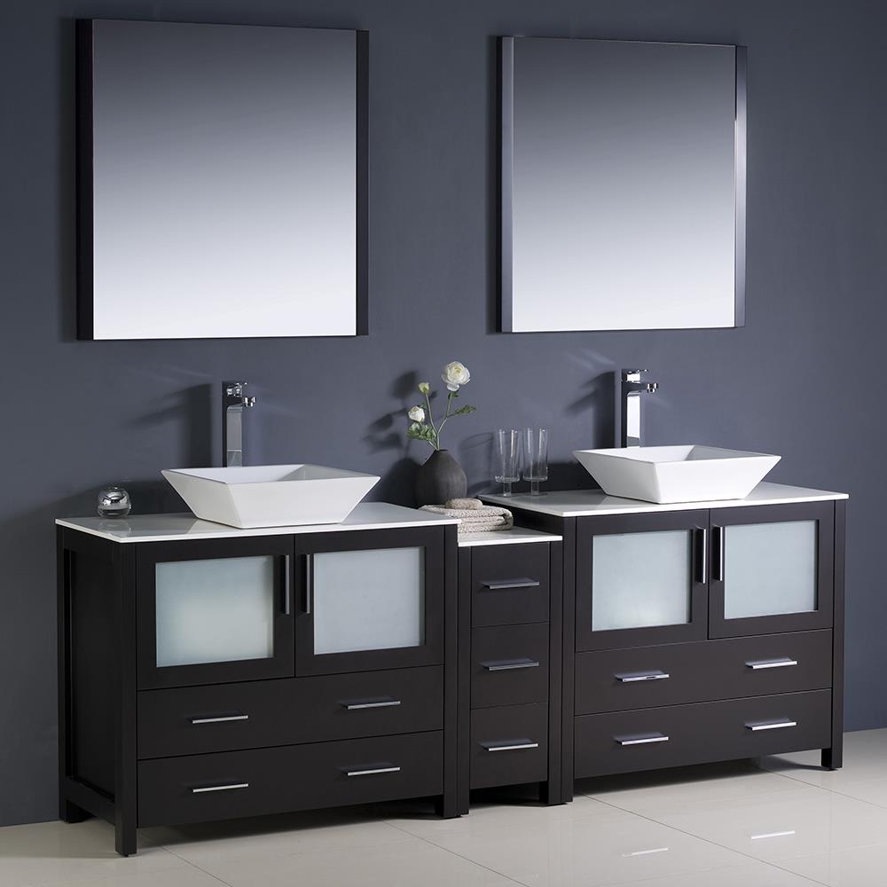 Fresca FVN62-361236ES-VSL Torino 84-in Espresso Double sink Bathroom Vanity with White Ceramic Top (Mirror Included)