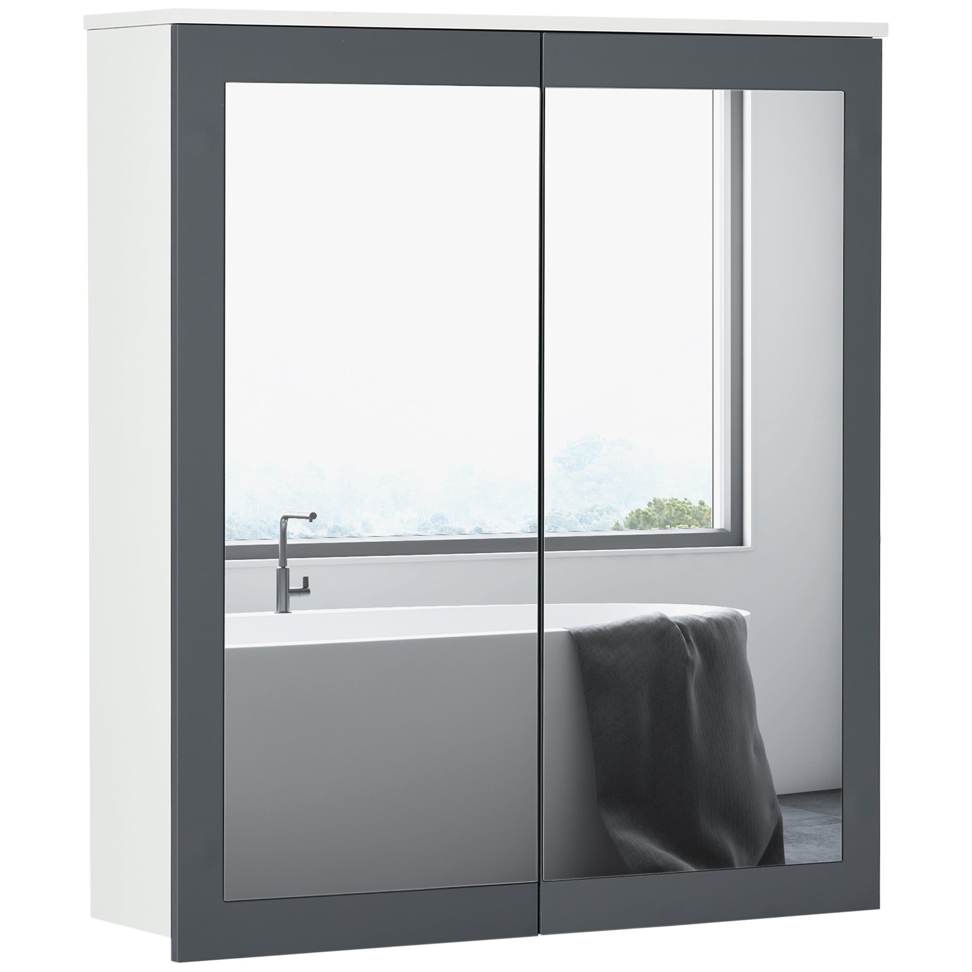 AAZJ ASB-P217008 Medicine Cabinets 27-in x 30-in Surface Mount White Mirrored Rectangle Medicine Cabinet