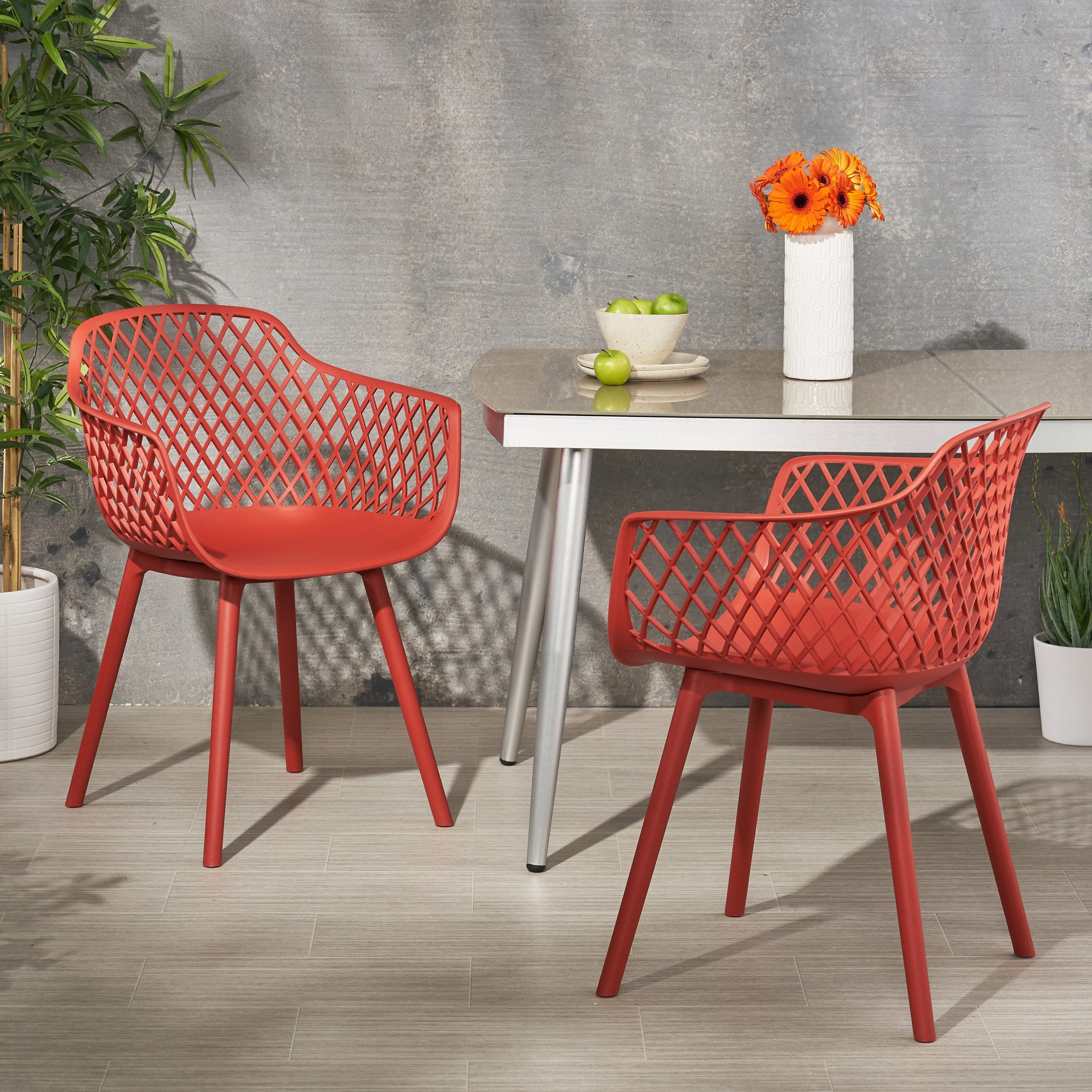 ModernLuxe L-69069.00RED POPPY CHAIR Set of 2 Red Polyethylene Frame Stationary Conversation Chair with Solid Seat