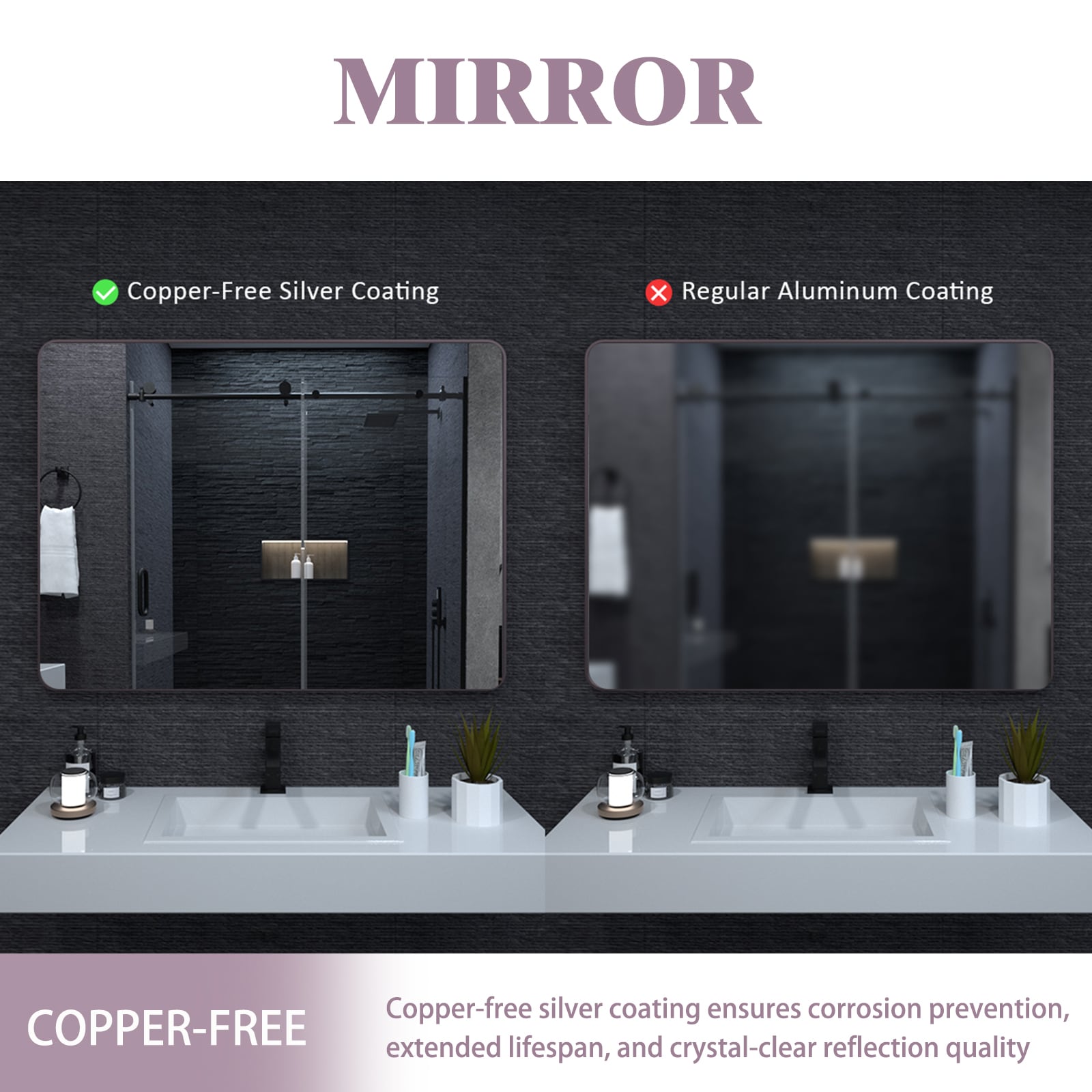 WELLFOR BFB8DHG-WF Framed-Bath-Mirrors - View #7