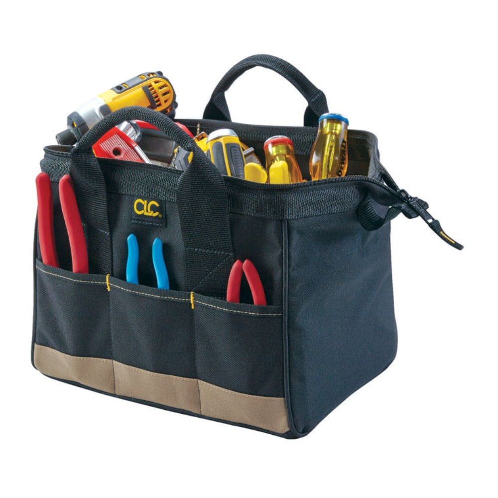 CLC  12 in L x 8.5 in W x 8 in H Open Tote Tool Bag Polyester 14 Pockets 8 Interior 6 Exterior Black Tan