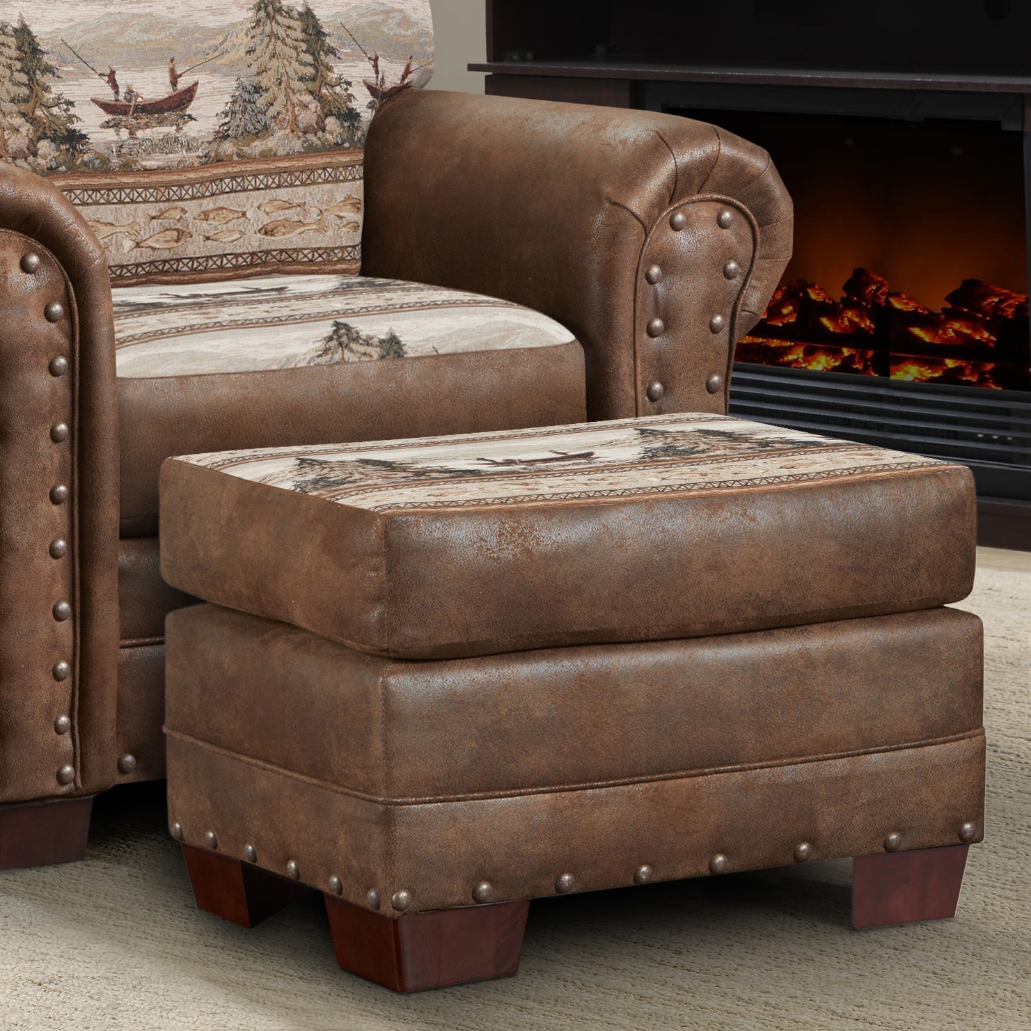 American Furniture Classics 8500-60 Alpine lodge Rustic Alpine lodge tapestry Microfiber Ottoman