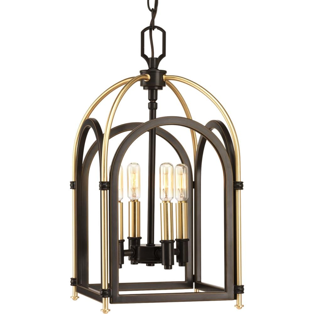 Progress Lighting Glayse 4-Light Antique Bronze Modern/Contemporary Beveled Glass Square Medium Hanging Pendant Light