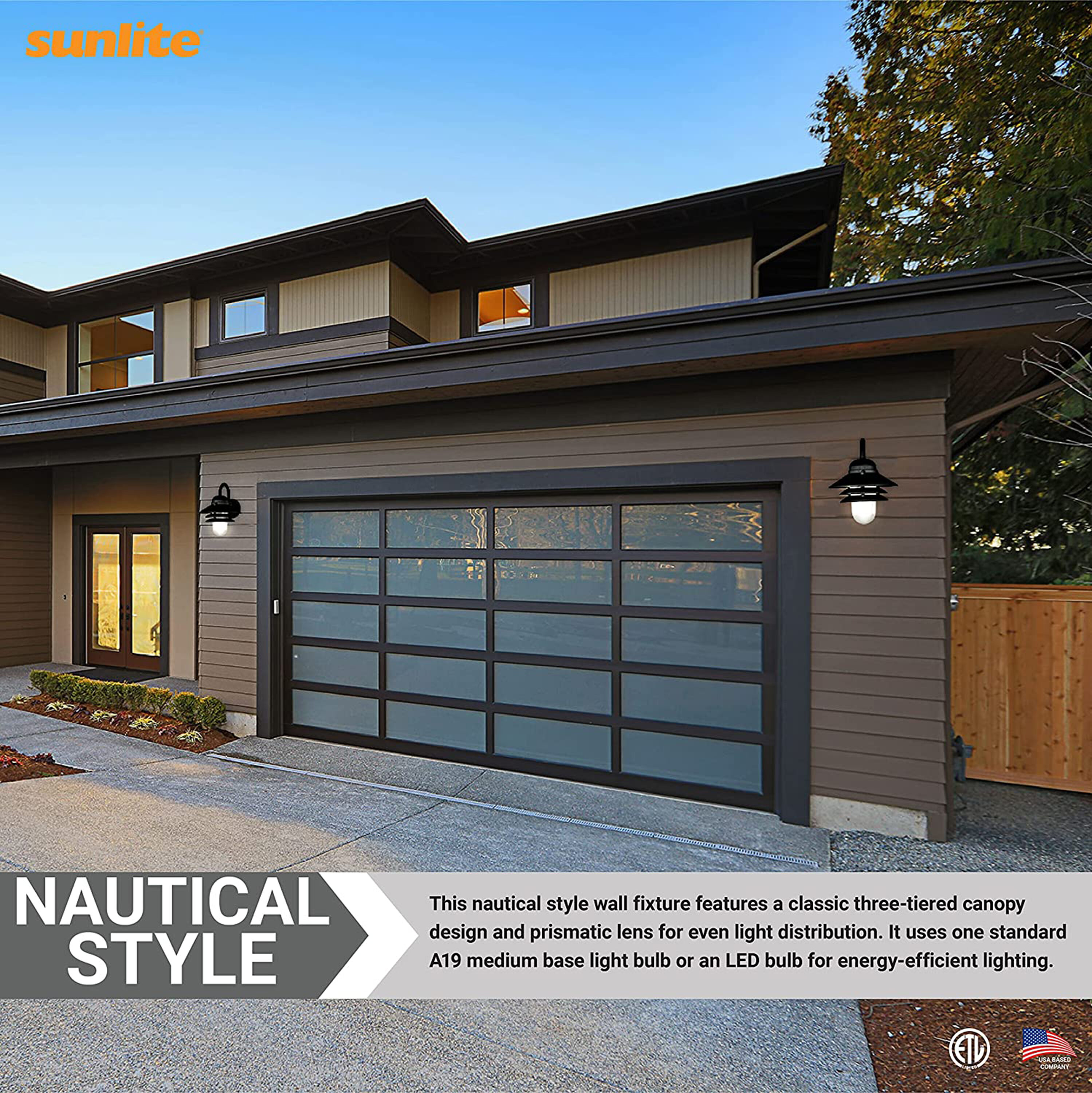 Black Polycarbonate Nautical Outdoor Wall Fixture with Prismatic Lens