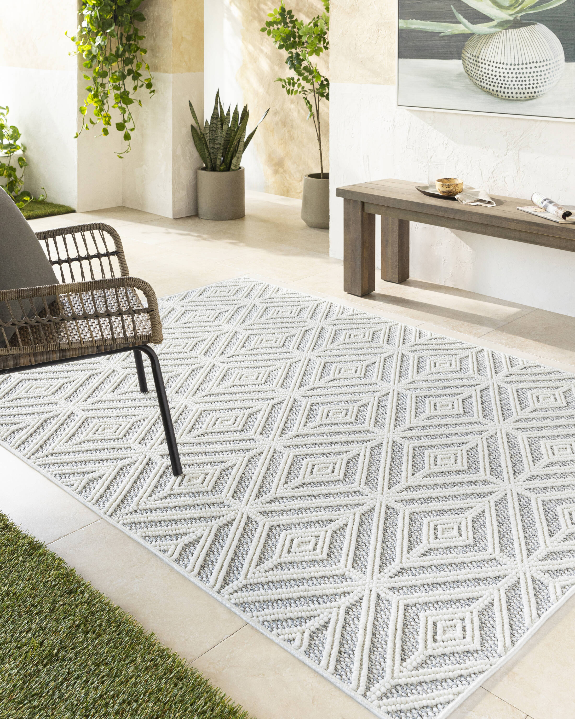 Livabliss BCR2318-679 Bouclair 7 x 9 (ft) Polyester Light Gray Rectangular Indoor Geometric Mid-Century Modern Area rug