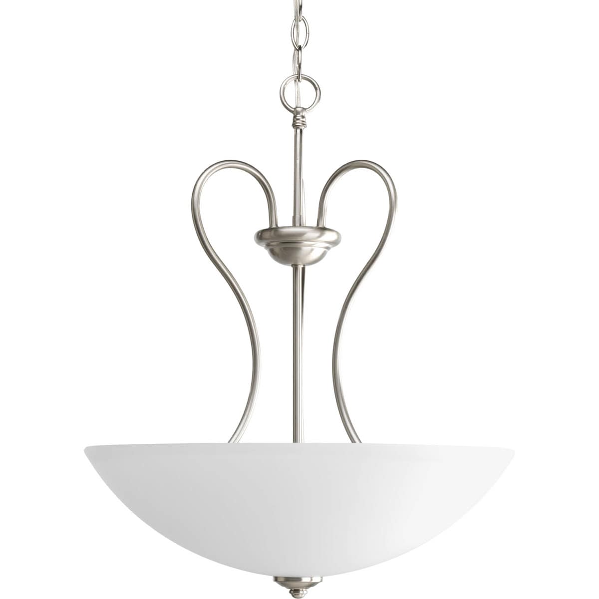 Progress Lighting P3955-09 Heart 3-Light Brushed Nickel Farmhouse Etched Glass Bowl Hanging Pendant Light