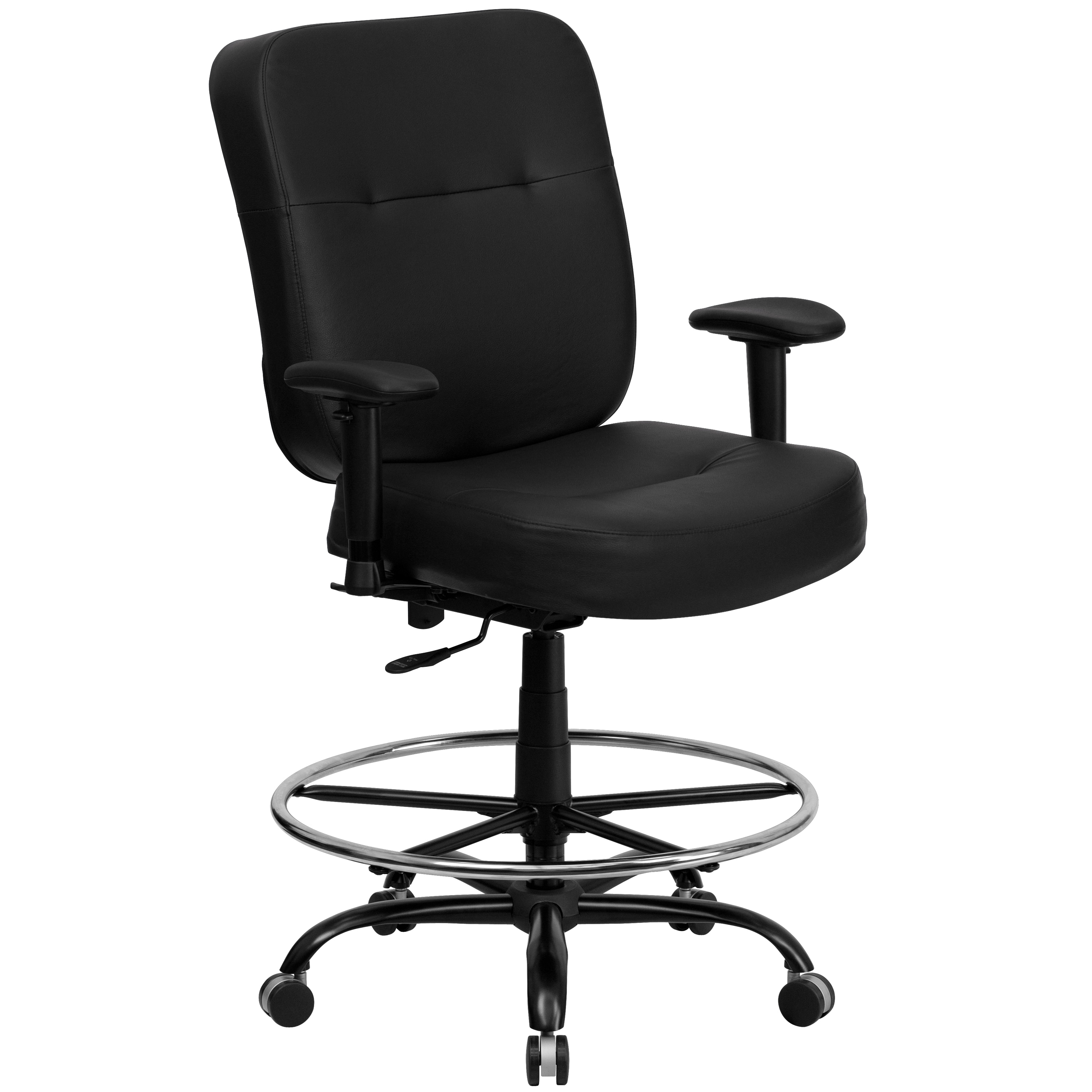 Flash Furniture 847254017633 HERCULES Black Leathersoft Contemporary Adjustable Height Swivel Faux Leather Drafting Chair