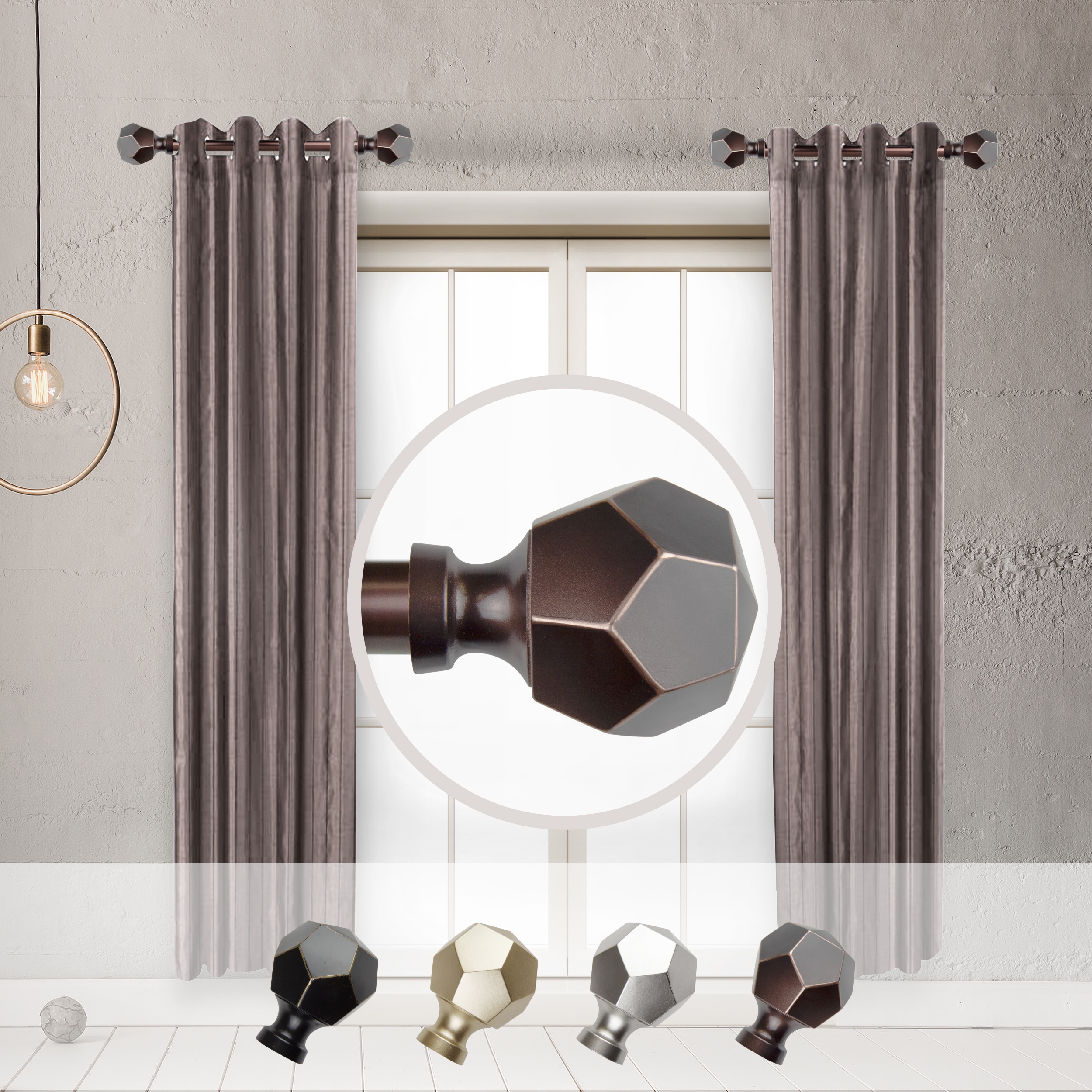 Hart & Harlow L-SIDE100-40-9 Derrick 1-in 12-in to 20-in Bronze Steel Side curtain rod with Finials
