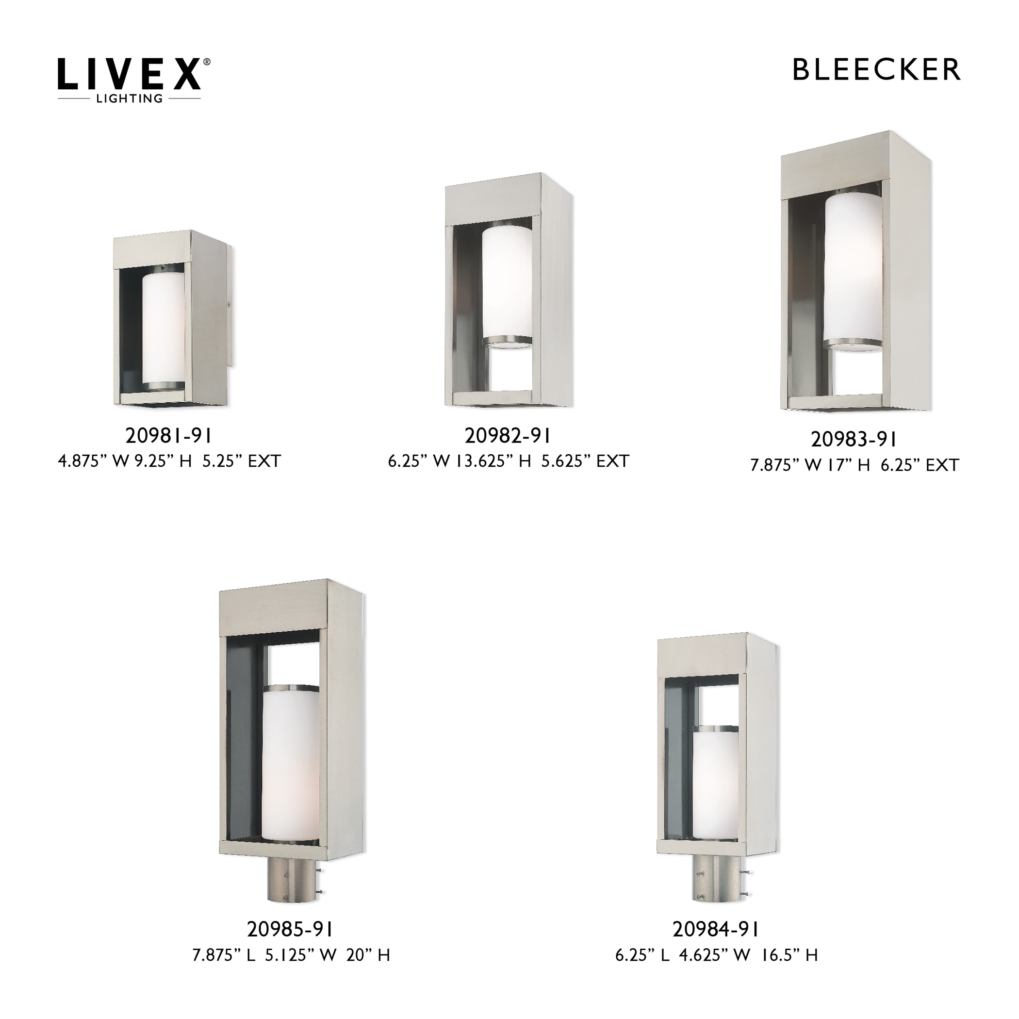 Contemporary Brushed Nickel Outdoor Wall Lantern with Satin Opal White Glass