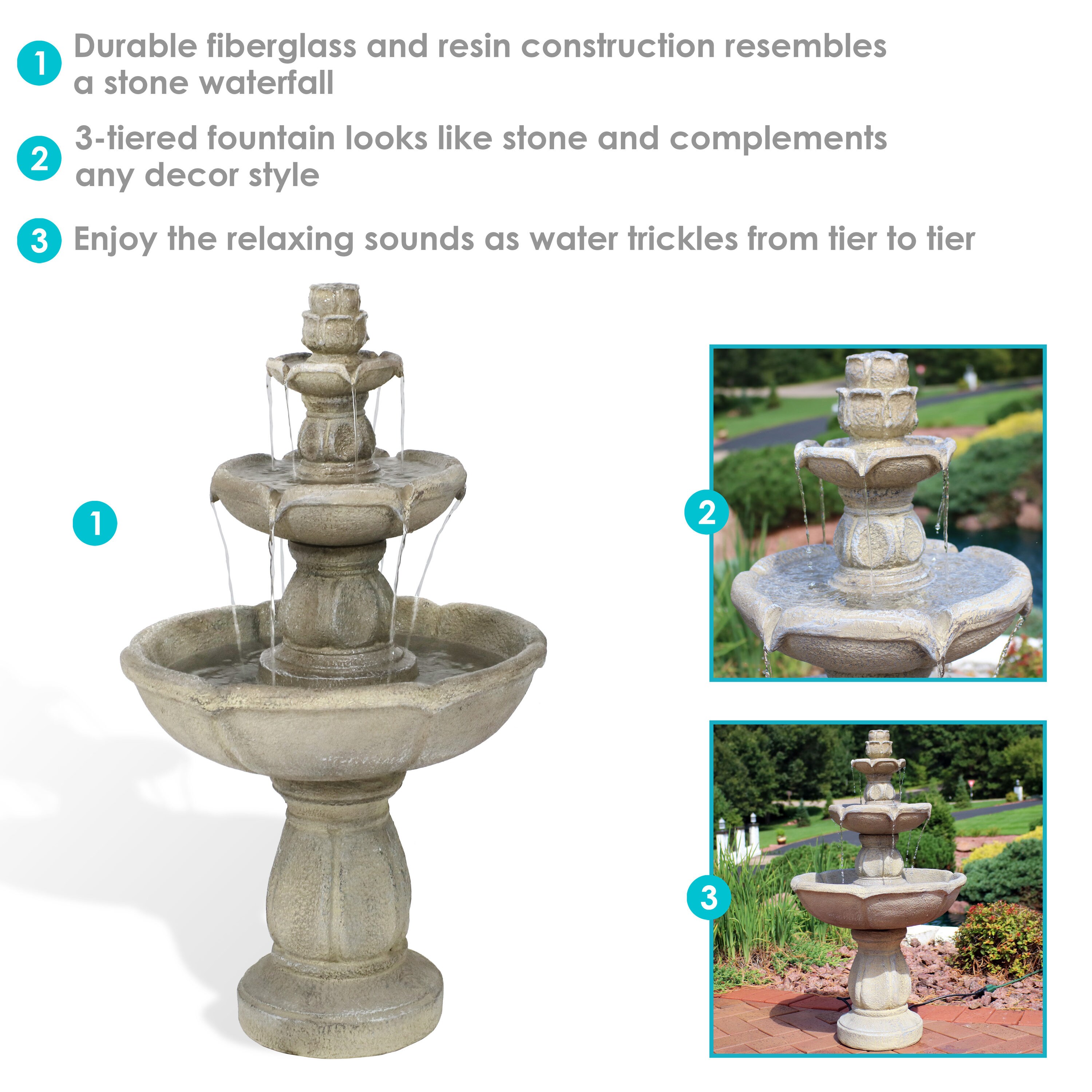 Sunnydaze Decor 35-in H Fiberglass Tiered Outdoor Fountain Pump ...