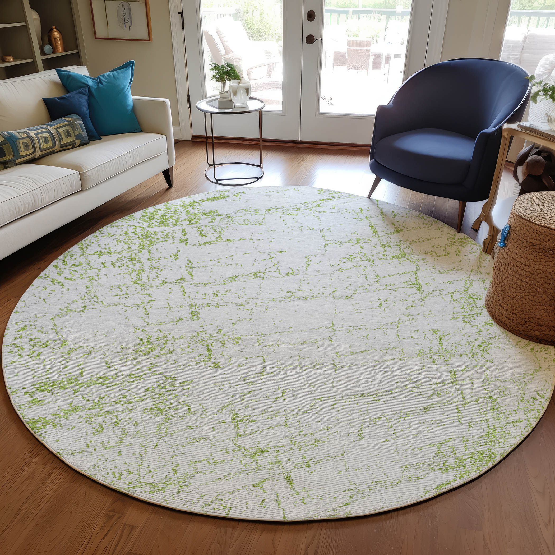 Addison Rugs ACN606GE8RO Chantille ACN606GE 8 x 8 (ft) Polyester Green Round Indoor/Outdoor Abstract Machine washable Area rug