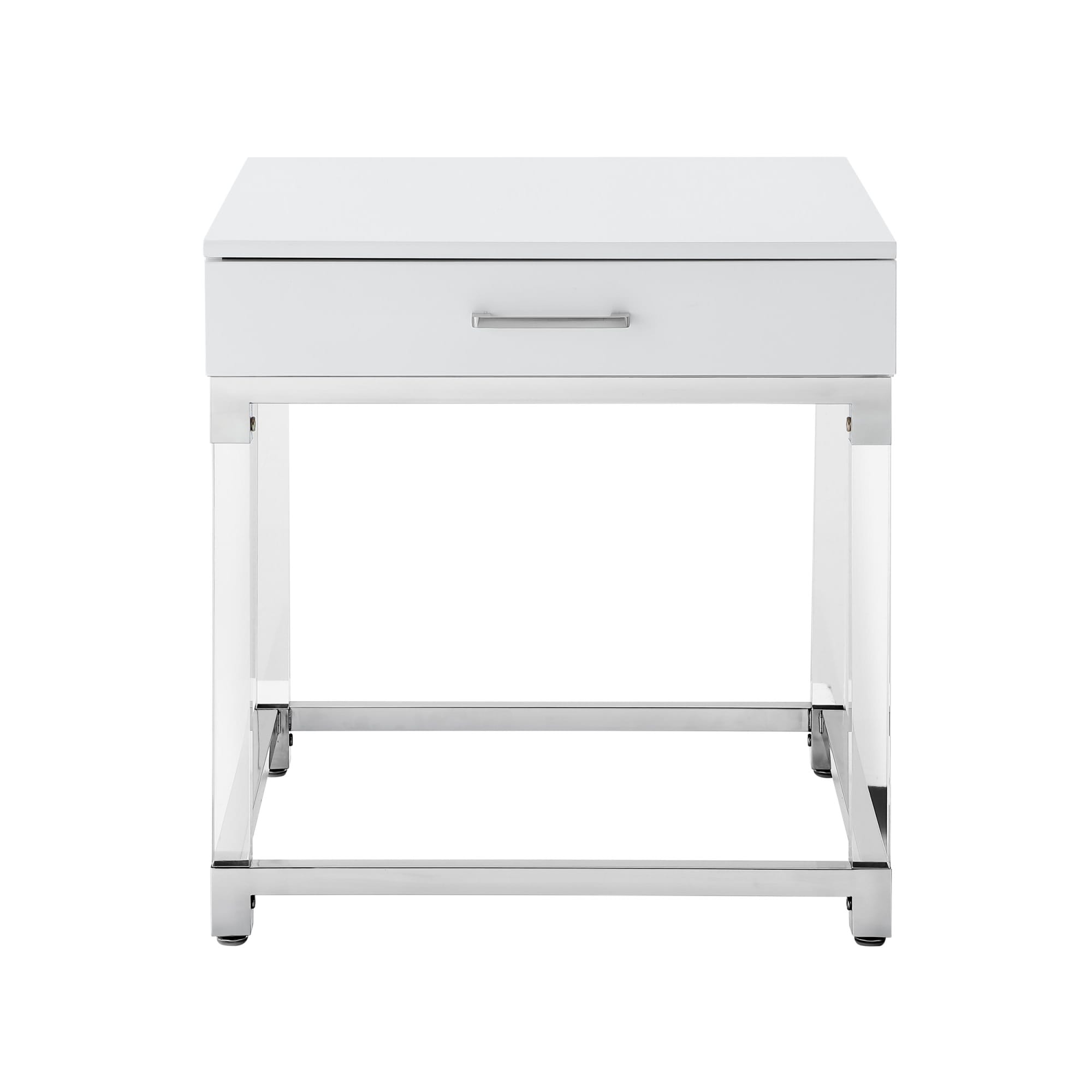 Inspired Home ET159-09WE-LS Caspian 24-in W x 24-in H White/Chrome Wood veneer Square Modern End Table with Storage Assembly Required