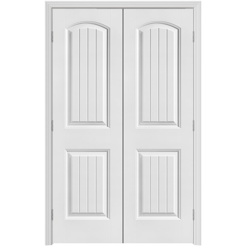 Masonite Primed Hollow core 2-panel round top plank Bi-parting Smooth Primed Molded composite Split Jamb Double Prehung Interior Door 356 Casing