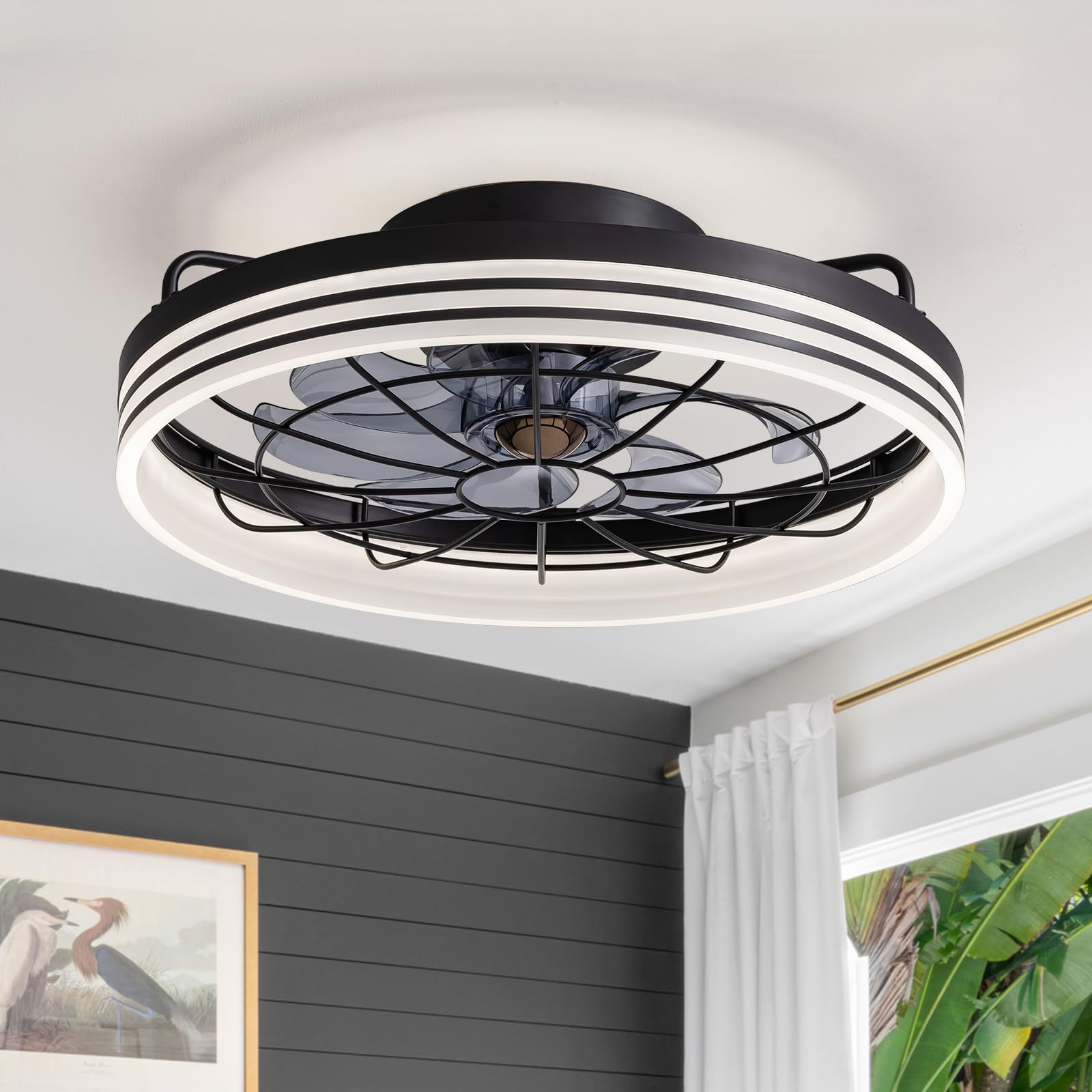 SILJOY CFL-1218-01 Flush mount Ceiling Fan with Light and Remote Control Include