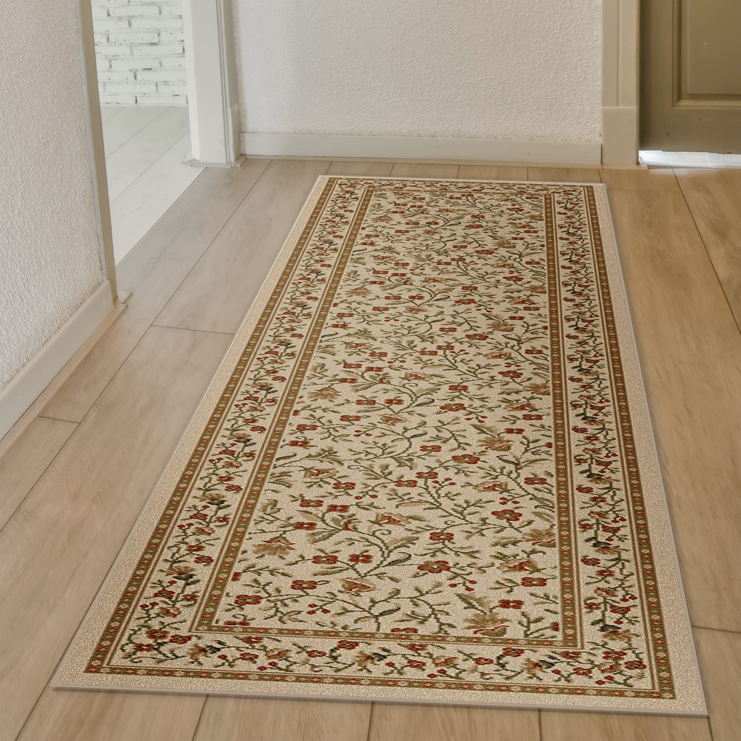 Radici USA 1593/1144/IVORY Como 2 x 8 (ft) Polypropylene Off-white Rectangular Indoor Floral/Botanical Oriental Runner rug
