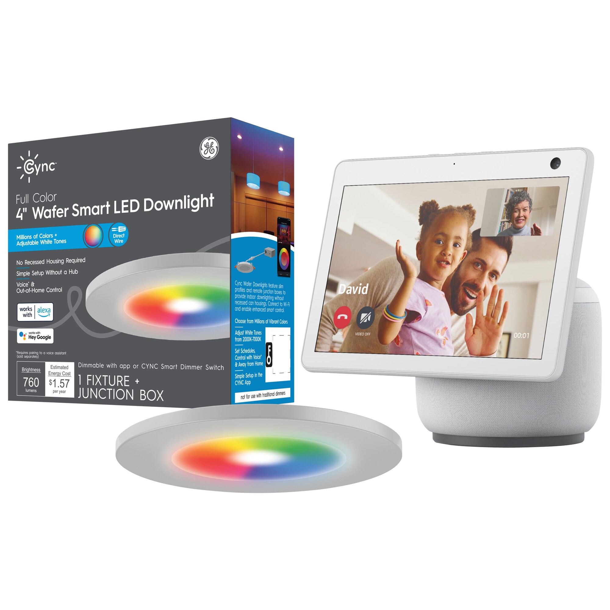 Amazon Echo Show 10 - Glacier White (3rd Gen) + 4-in Full Color Smart Wafer  Light