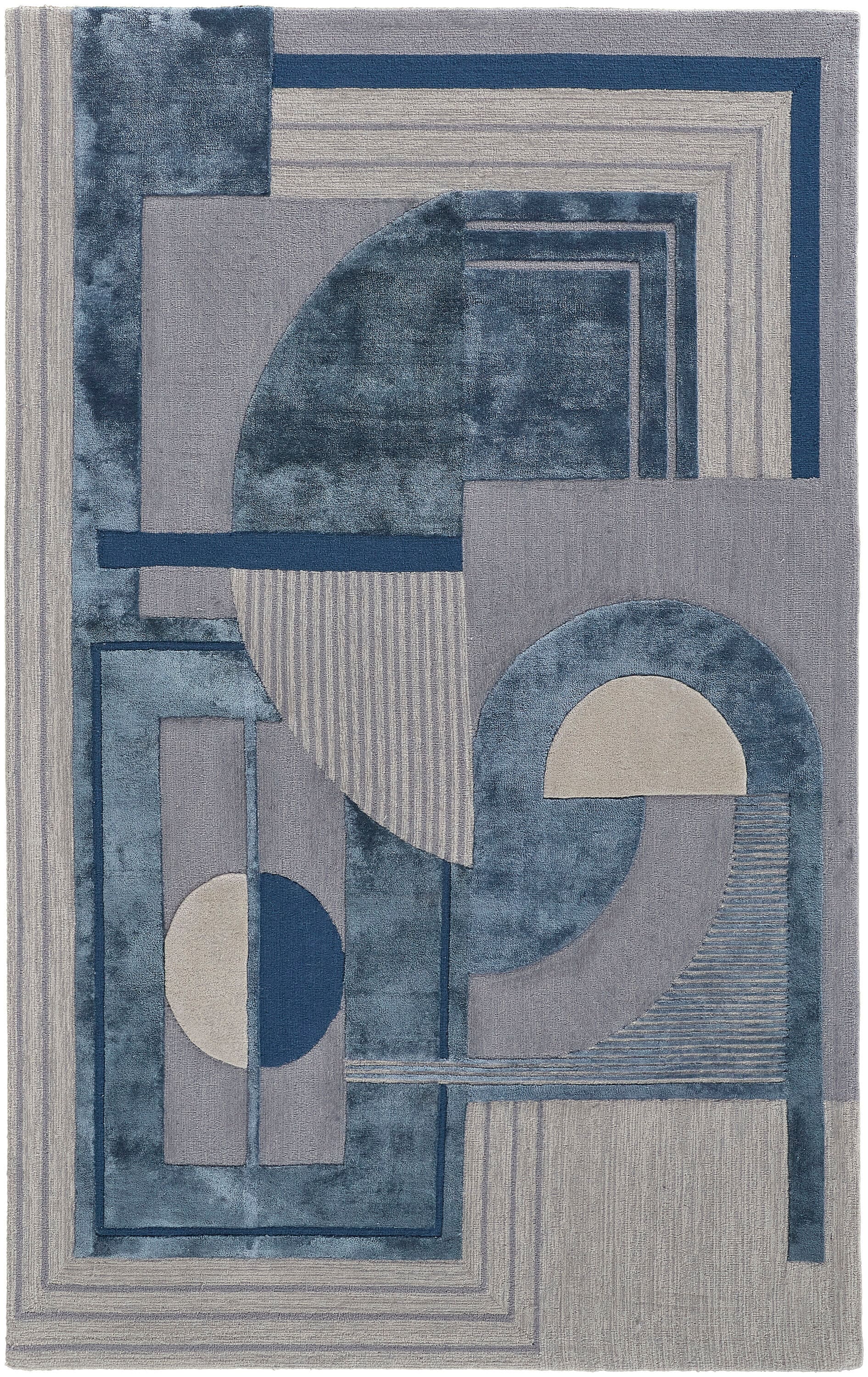 Room Envy NASR8849BLUGRYE10 5 x 8 (ft) Tufted Wool Blue/Ivory/Gray Rectangular Indoor Geometric Area rug