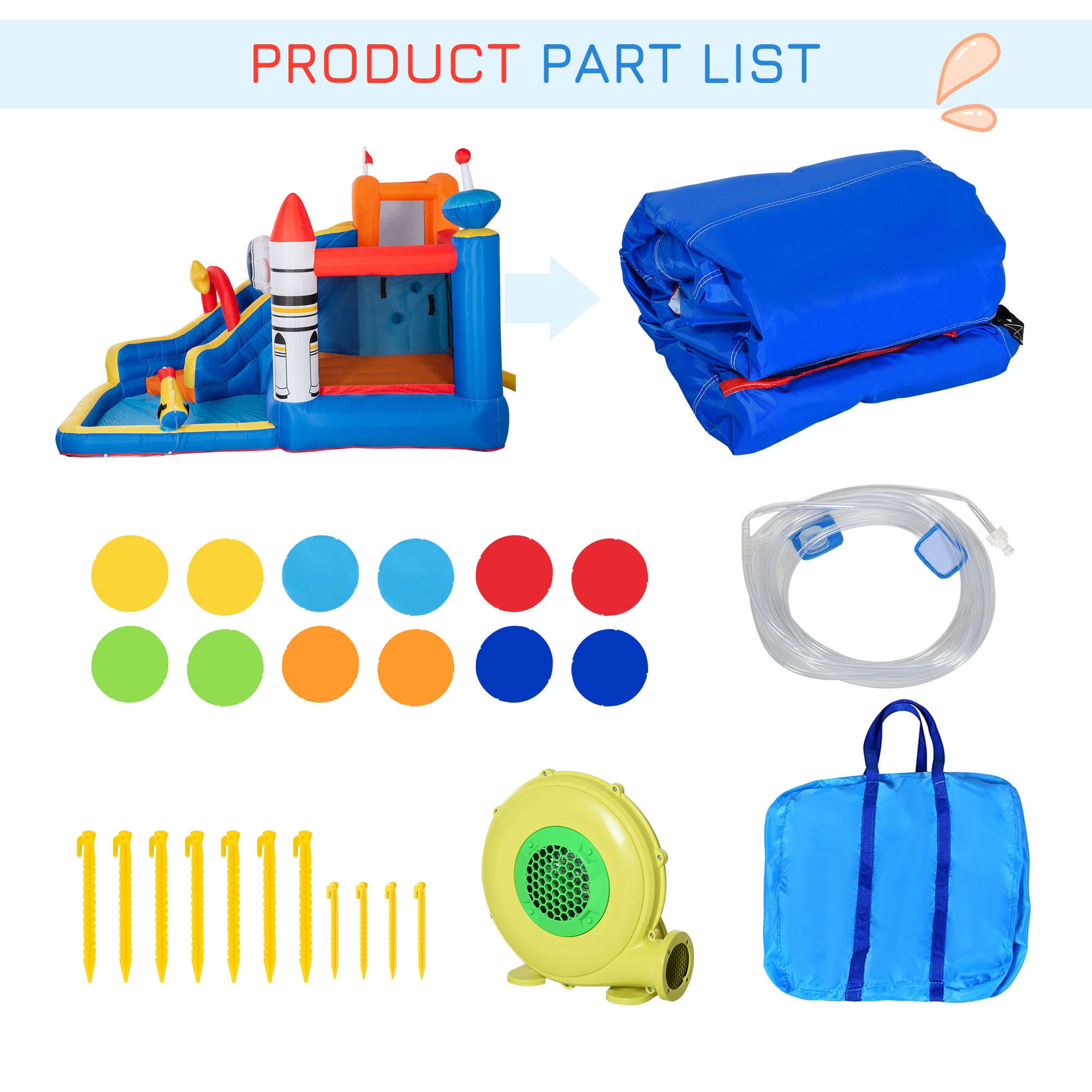 Outsunny Space Theme Inflatable Water Slide Bounce House with Pool and Cannon