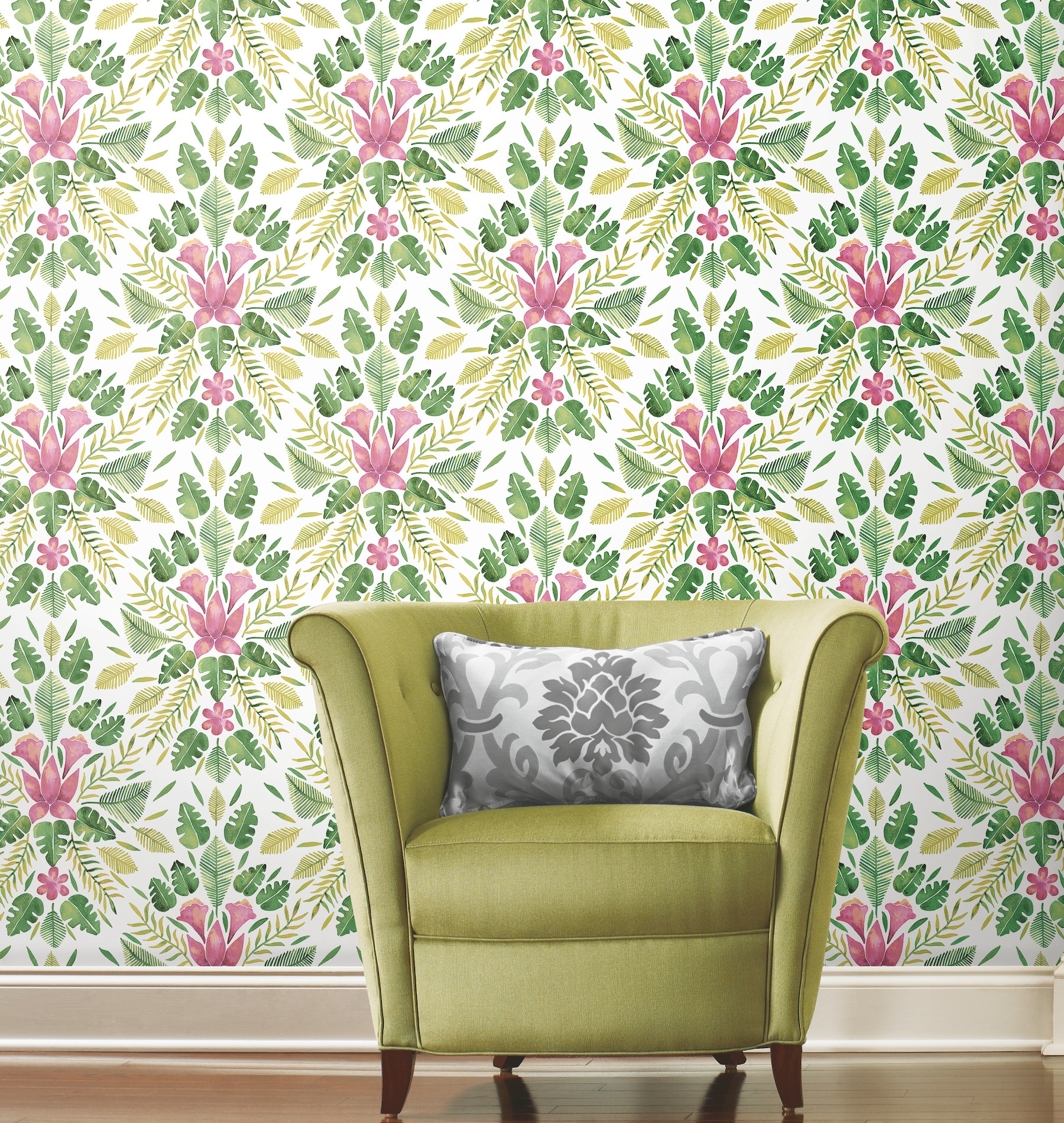 RoomMates RMK12204WP 28.18-Sq. Feet Green Vinyl Floral Self-adhesive Peel and Stick Wallpaper