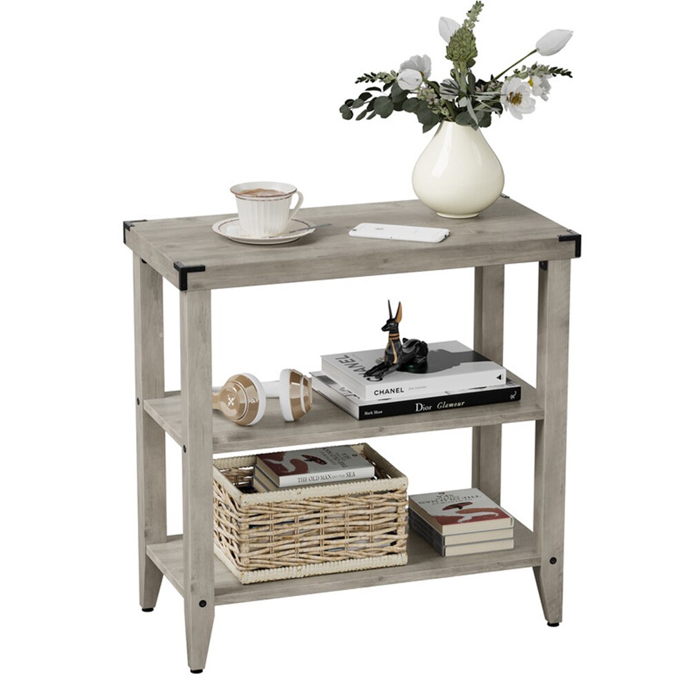 Garvee PHO-0XDK4PC7 23.6-in W x 23.6-in H Gray Wood Rectangular Farmhouse End Table with Storage Assembly Required