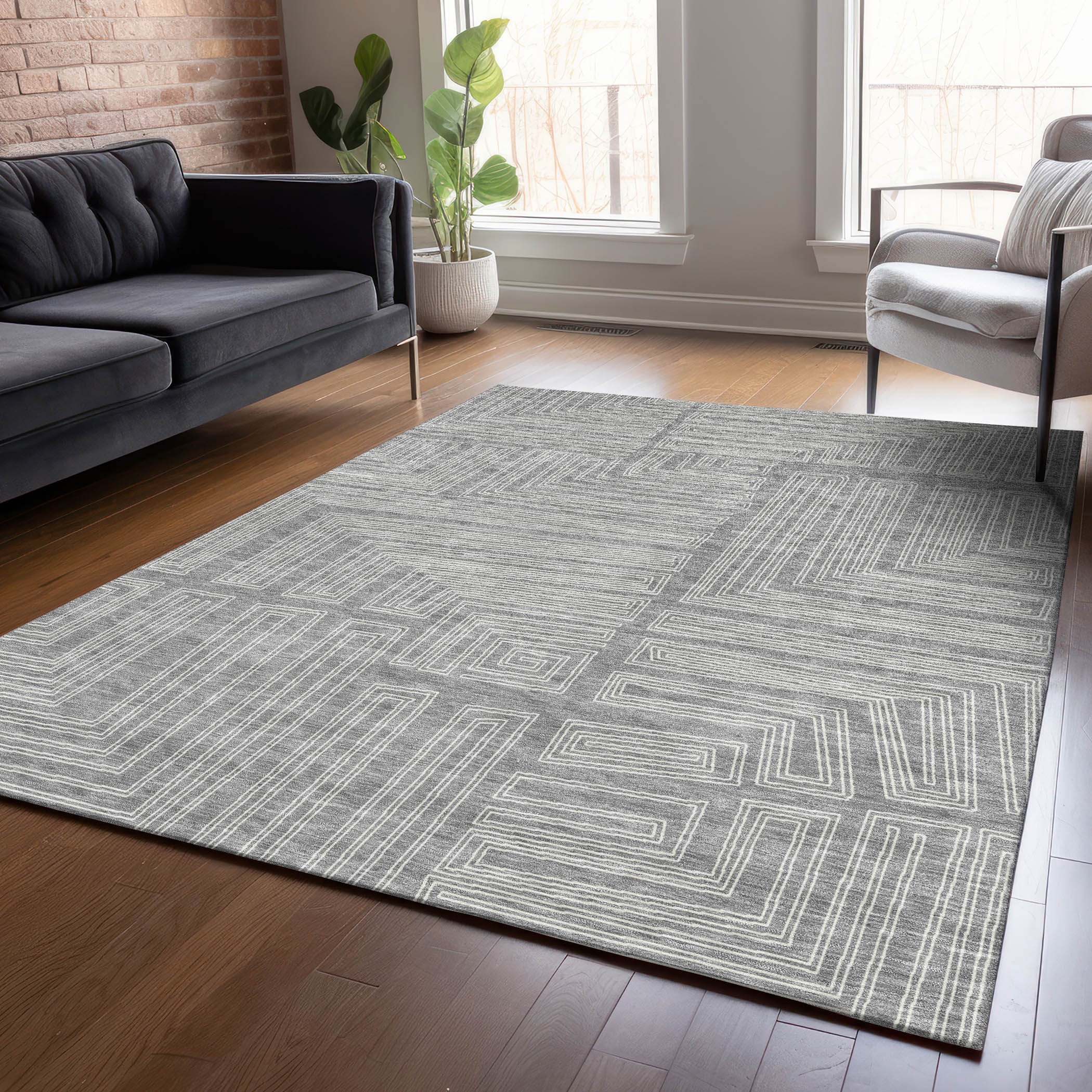Addison Rugs ACN1045GY30X46 Chantille ACN1045GY 2 x 3 (ft) Polyester Gray Rectangular Indoor/Outdoor Geometric Machine washable Area rug