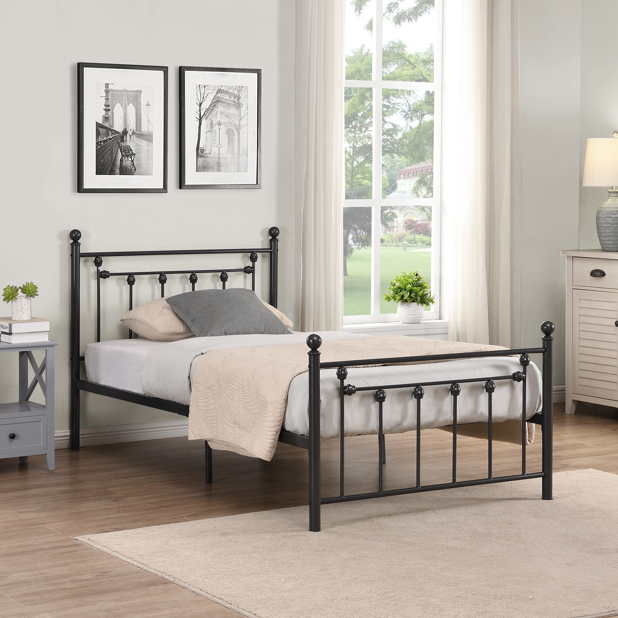 Clihome Twin Size Metal Bed Black Twin Metal Bed Frame In The Beds ...