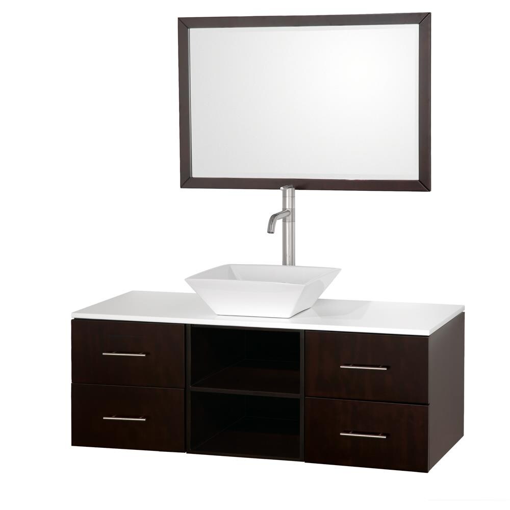 Wyndham Collection WCSB90048ESWHD28WH Abba 48-in Espresso Single Sink Bathroom Vanity with White Glass Top (Mirror Included)