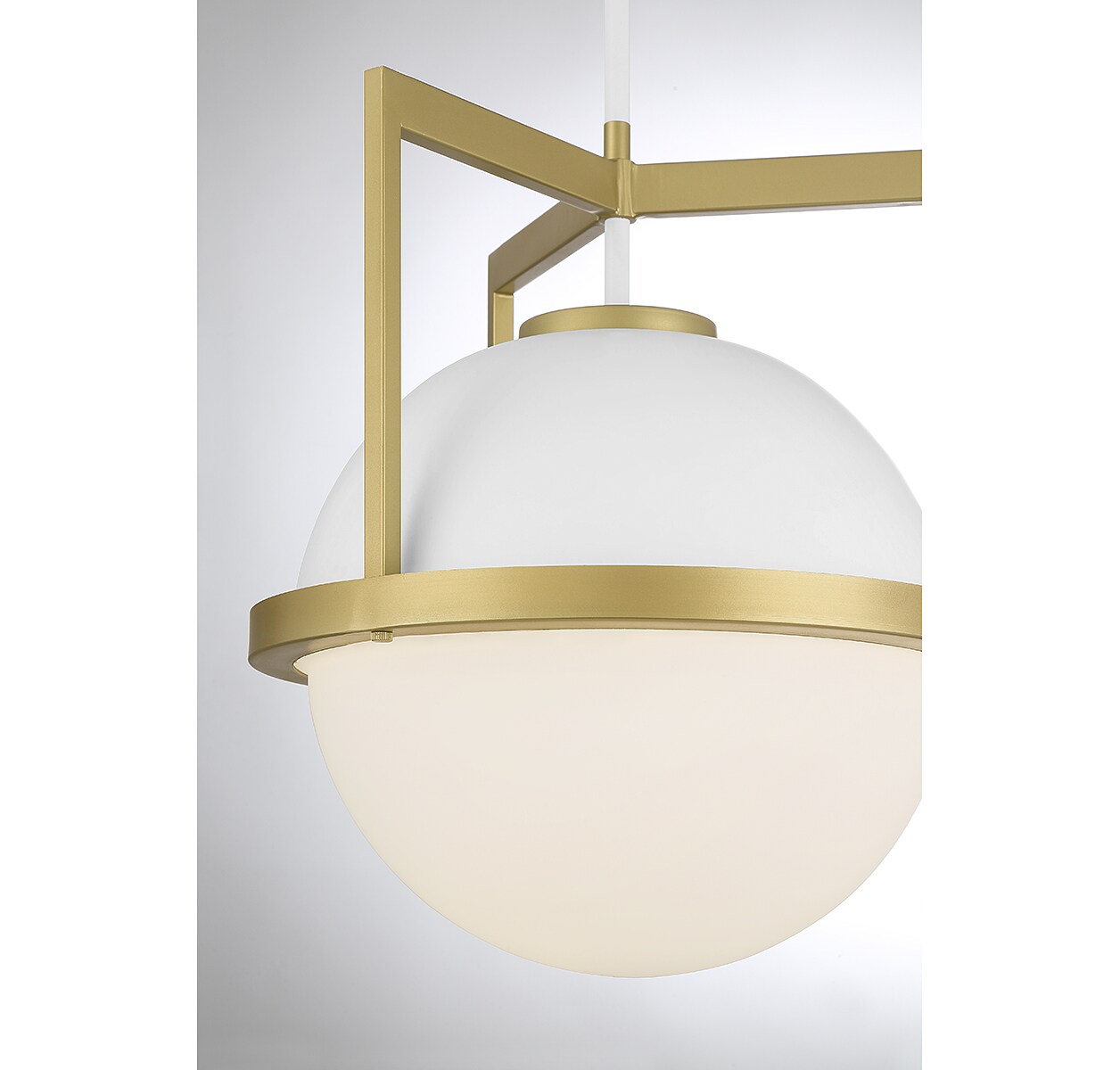 White Opal Glass and Warm Brass Globe Pendant Light