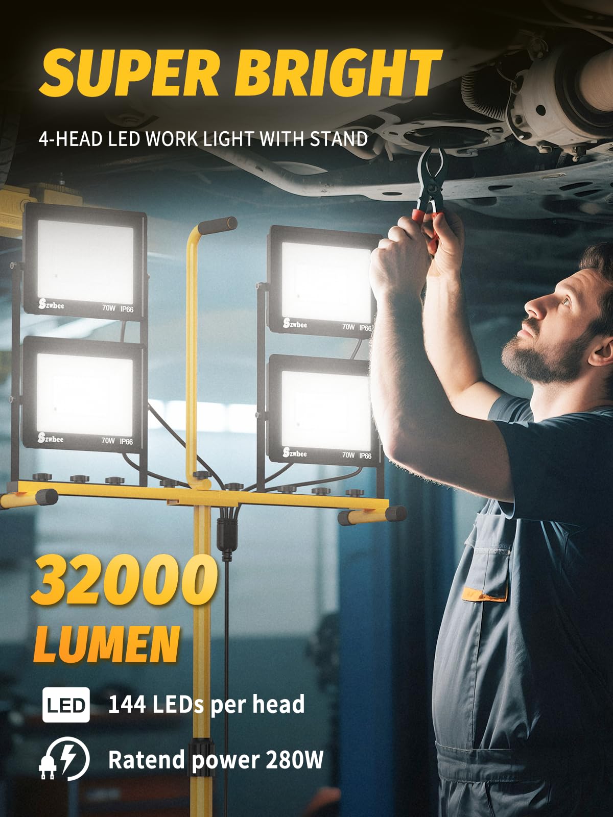 Aoibox 1 Piece 32000 Lumen LED Work Light with Stand and Remote 4