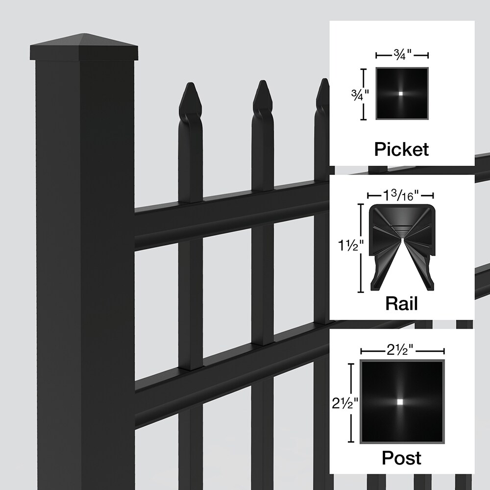 Freedom New Haven 5-ft H X 8-ft W Black Aluminum Spaced Picket Flat-top ...