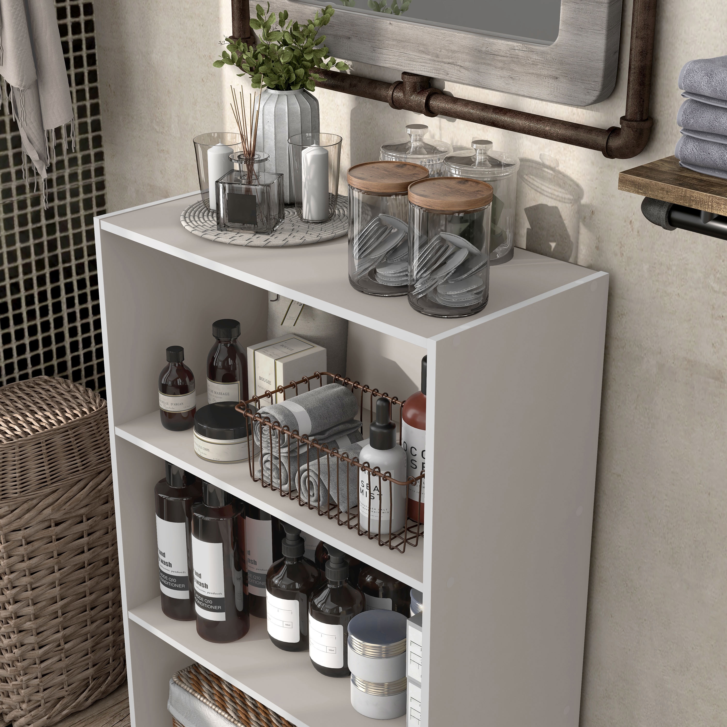 Quincy Light Gray Composite 3-Shelf Stackable Modular Bookcase