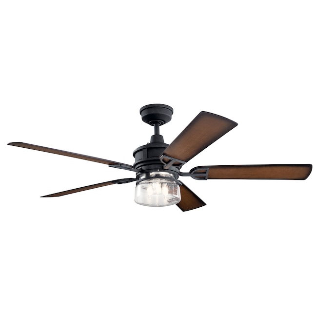 Kichler Lyndon Patio 60 In Distressed Black Indoor Outdoor Ceiling Fan With Light Wall Mounted 5 Blade The Fans Department At Com - 60 Black Outdoor Ceiling Fan With Light