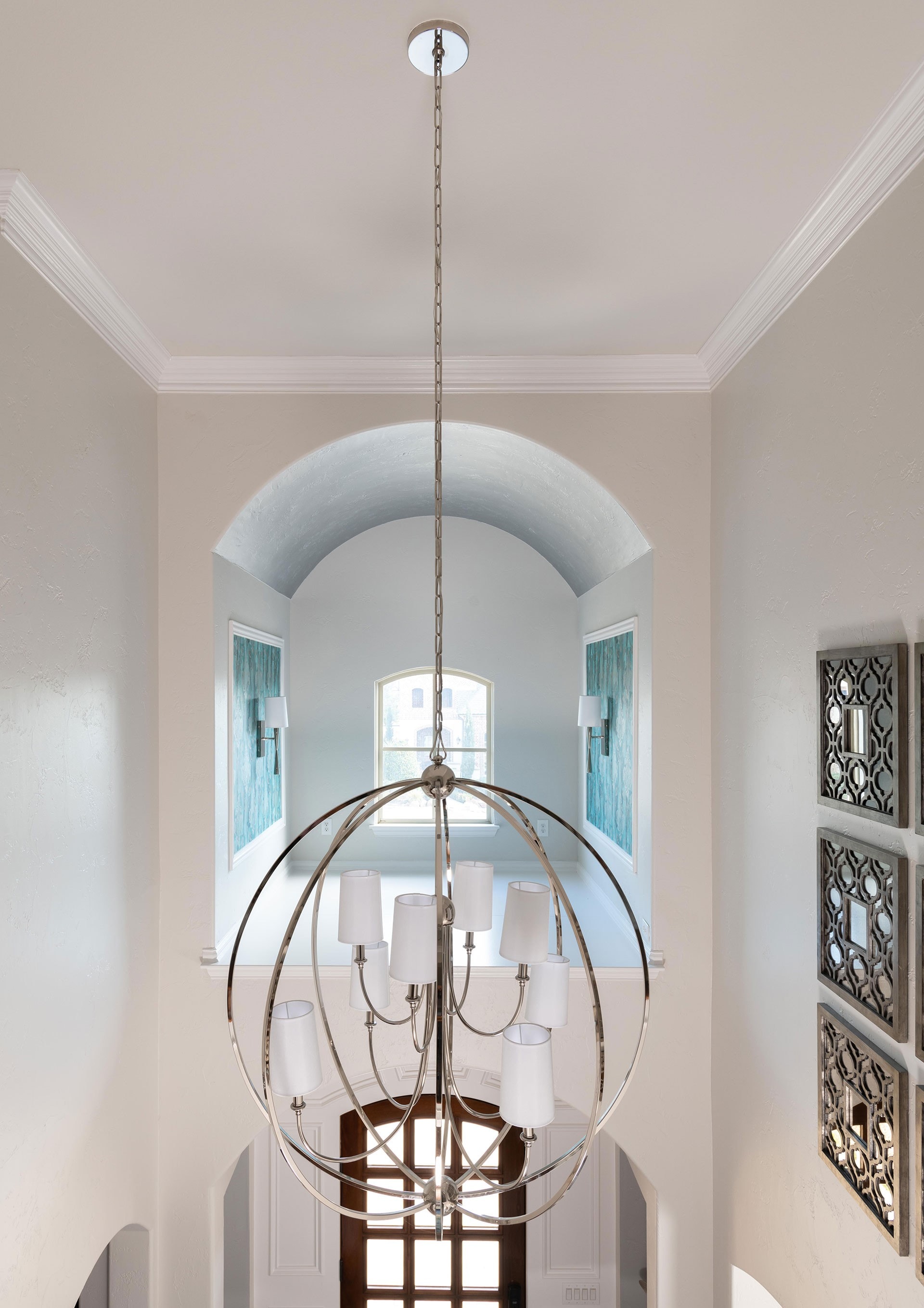 Elegant Sylvan 8-Light Polished Nickel Chandelier with White Silk Shades