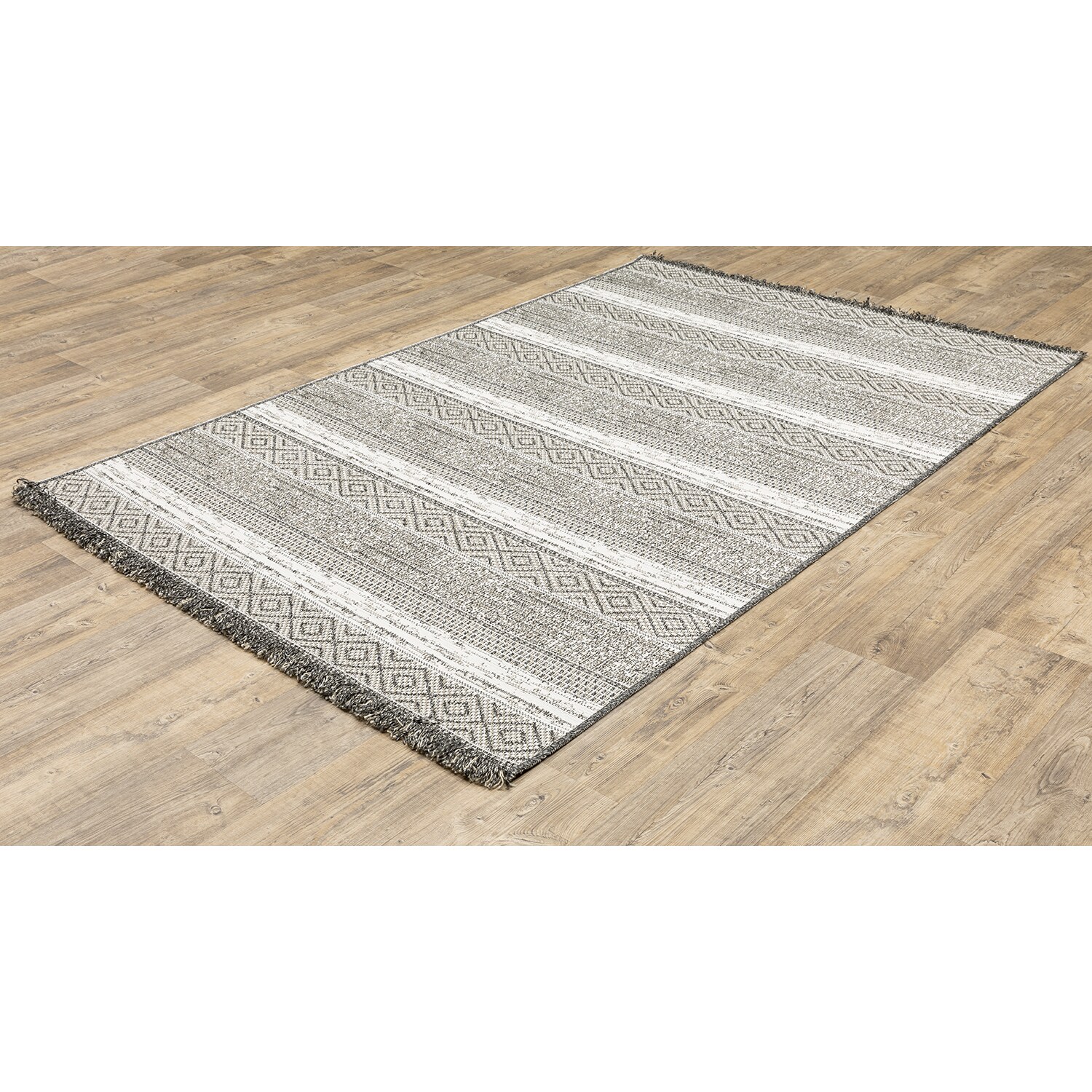 Origin 21 Neutral Geo Stripe 8 x 10 Neutral Indoor/Outdoor Stripe Area ...