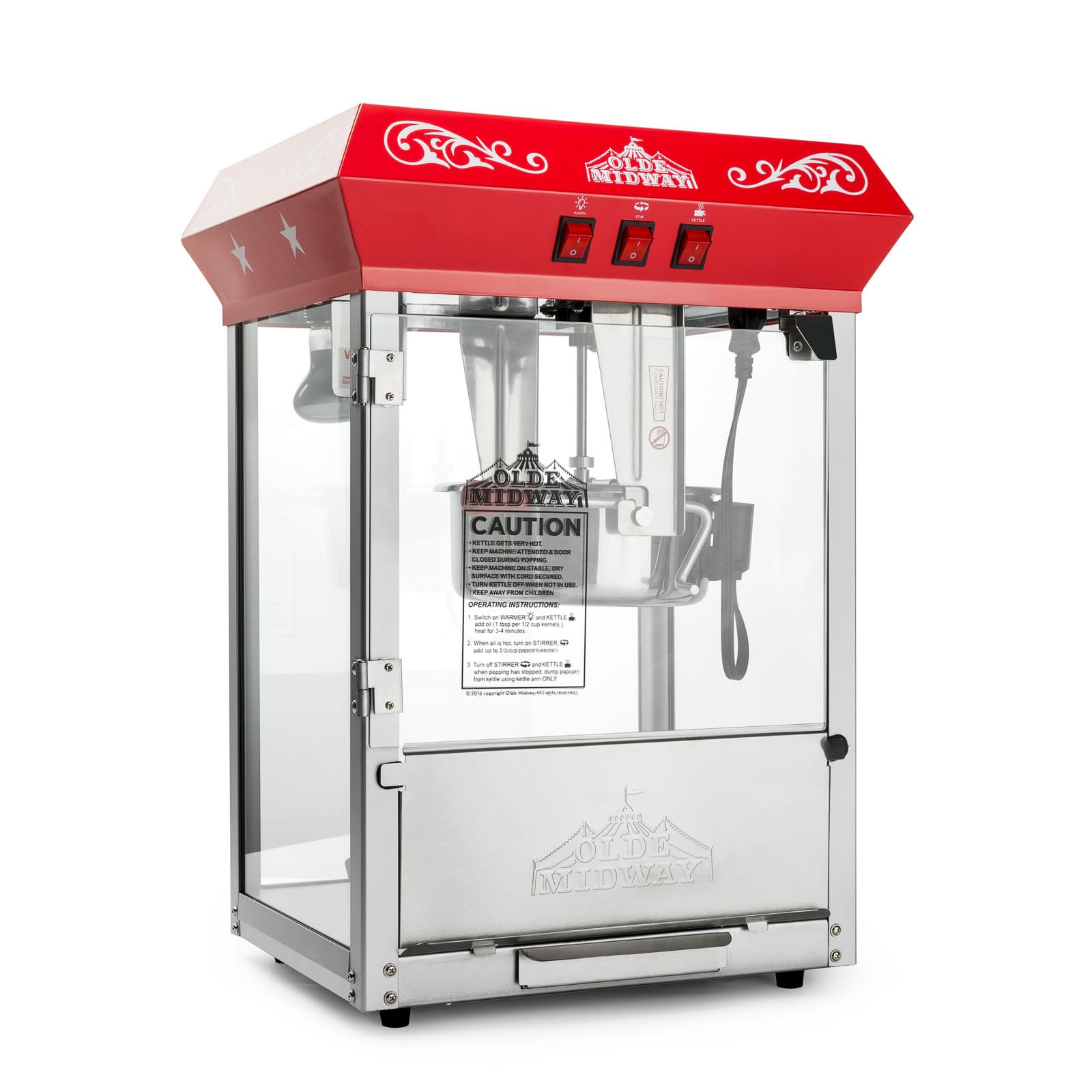 Olde Midway CON-POP-1000-RED Bar Style Popcorn Machine with 10-oz Kettle - Red