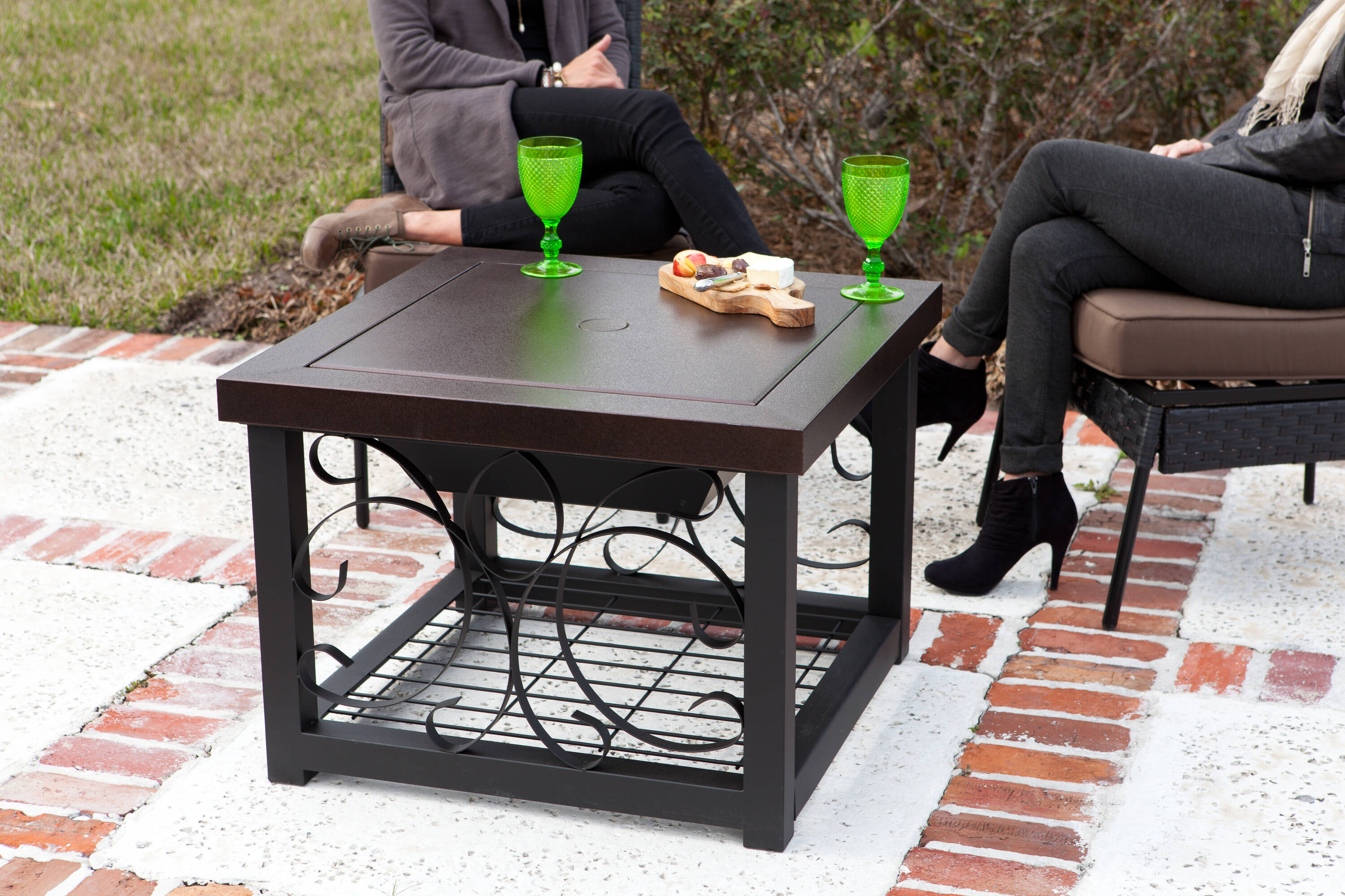 30" Bronze Wood Fire Pit Table with Storage Rack