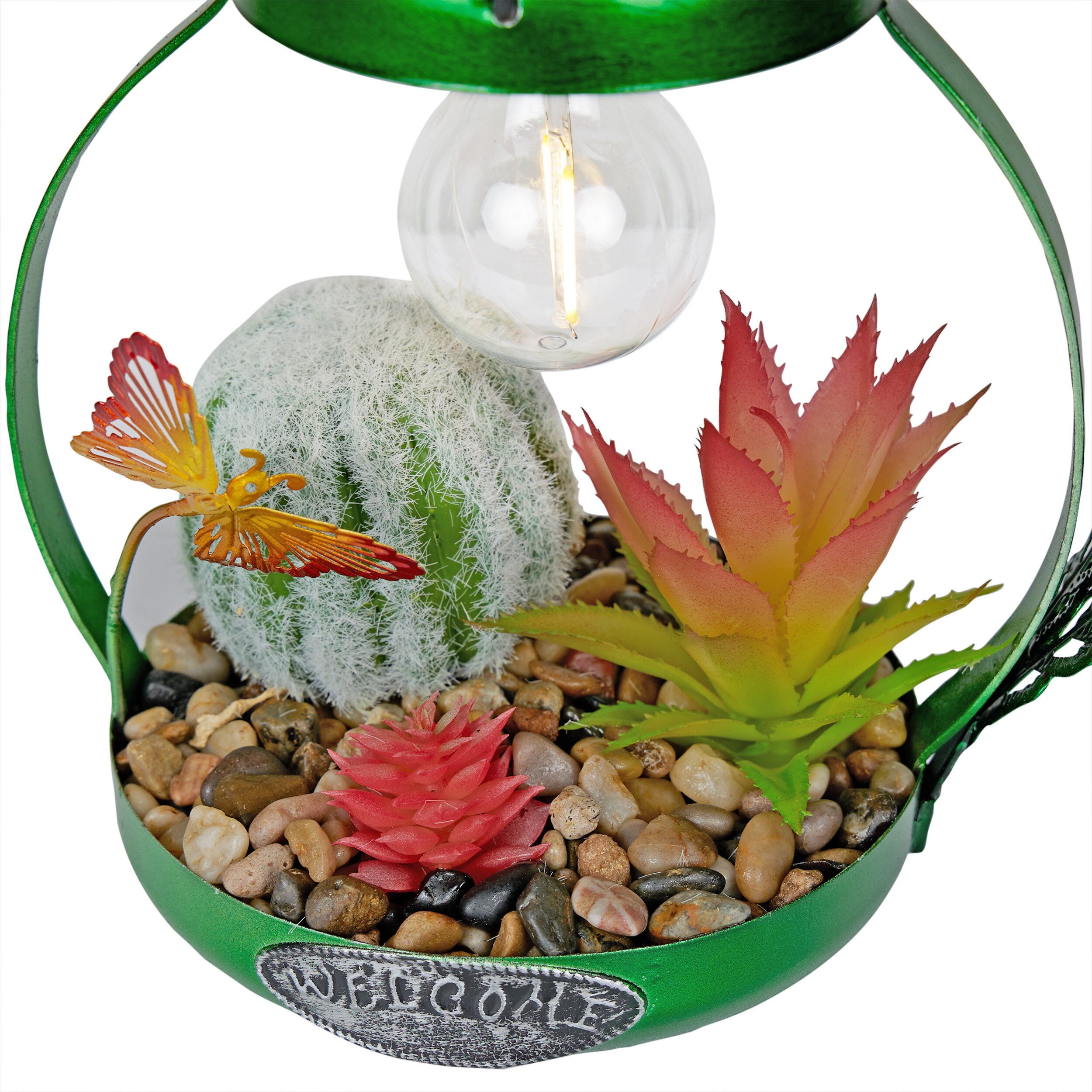Whimsical Green Metal Heron with Solar LED Light