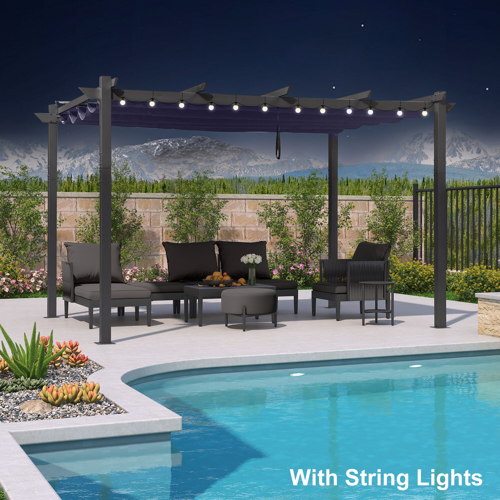 PURPLE LEAF LSDT05-PRG1013-NB 10-ft W x 13-ft L x 7-ft 6-in H Navy Blue Metal Freestanding Pergola with Canopy