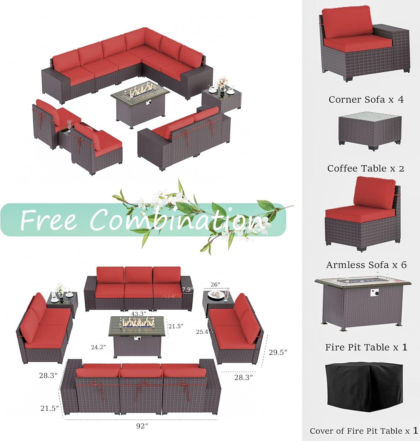 ALAULM LS-12PCS+FP-RED Patio-Conversation-Sets - View #6
