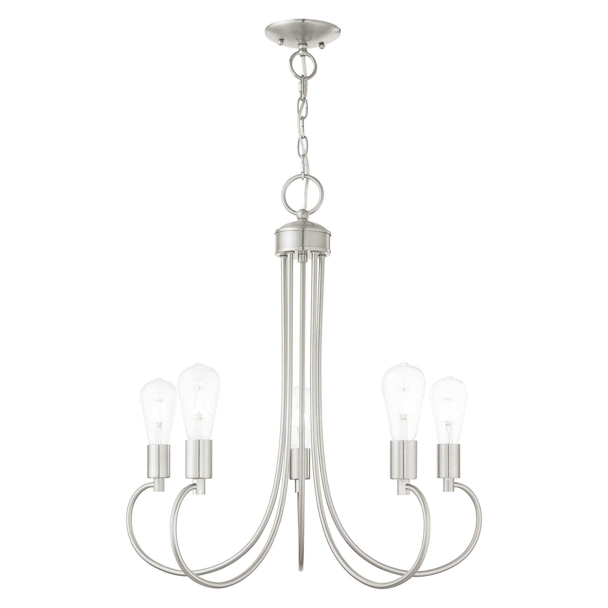 Livex Lighting 42925-91 Bari 5 -Light Brushed Nickel Transitional For Use in Bathrooms, Bedrooms, Dining Rooms, Foyers, Kitchens, Living Rooms Chandelier