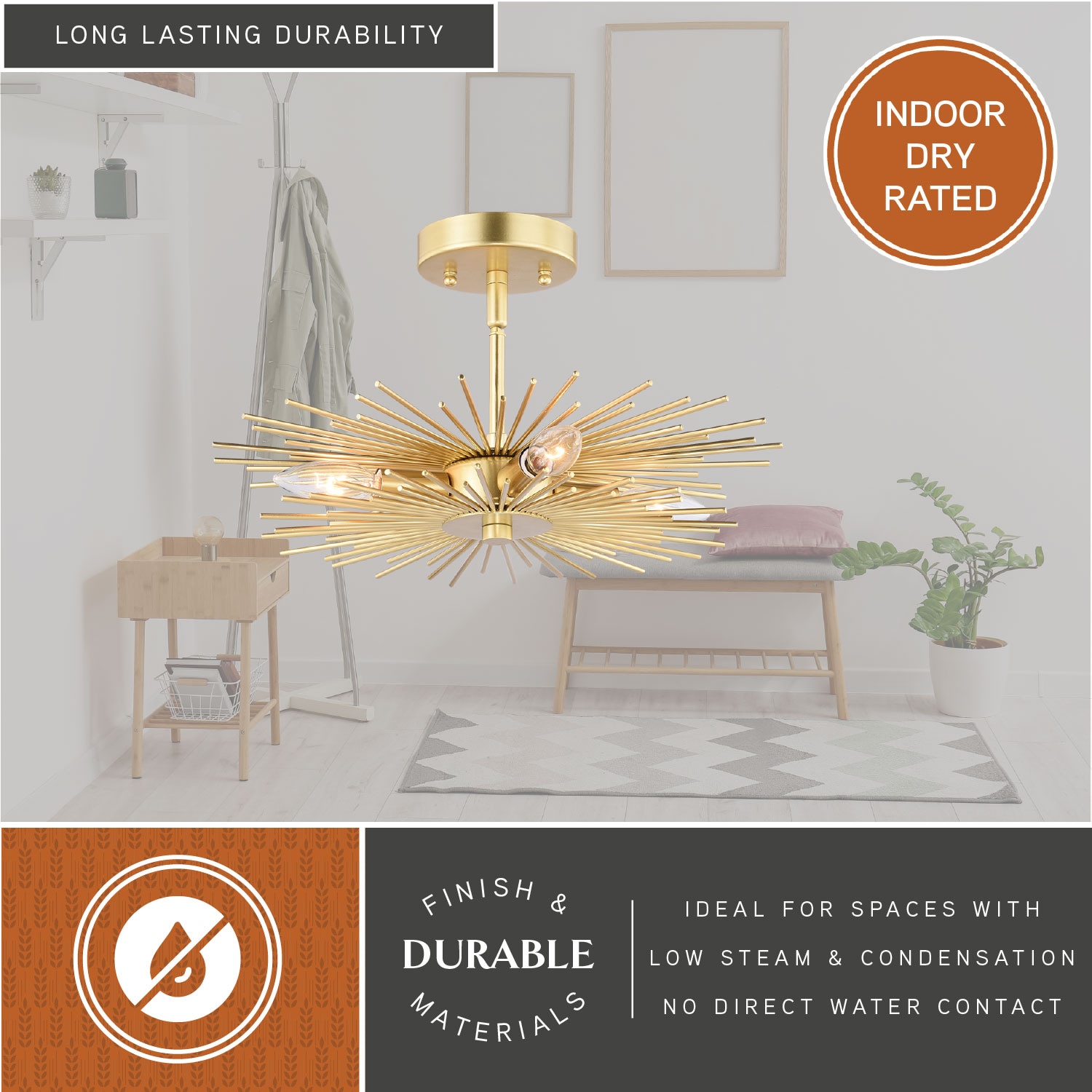 Nikko Mid-Century Modern Gold Radiance 16" Semi-Flush Mount